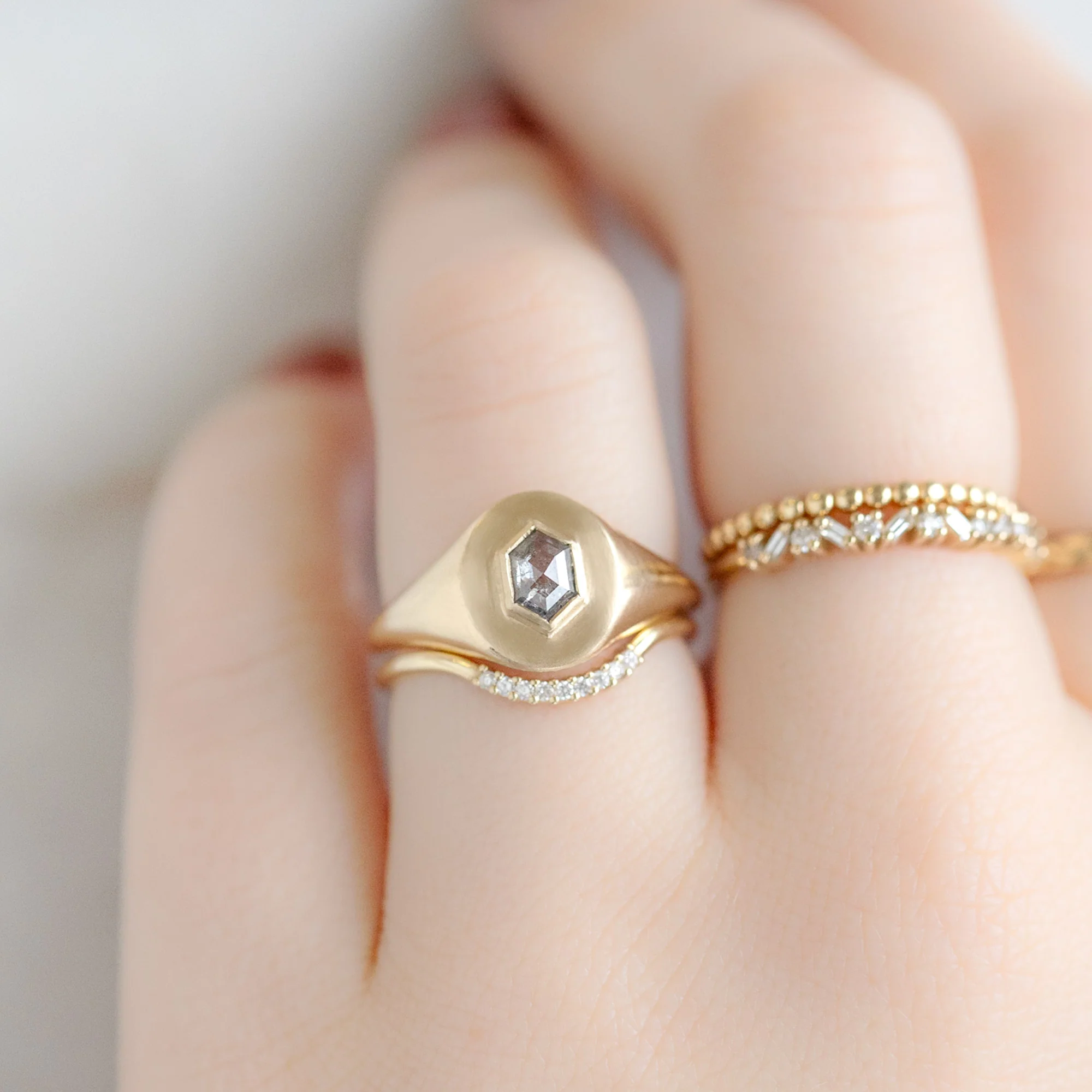 The Signet Ring | 0.38ct Hexagon Salt and Pepper Diamond in 10K Yellow Gold - Image 3