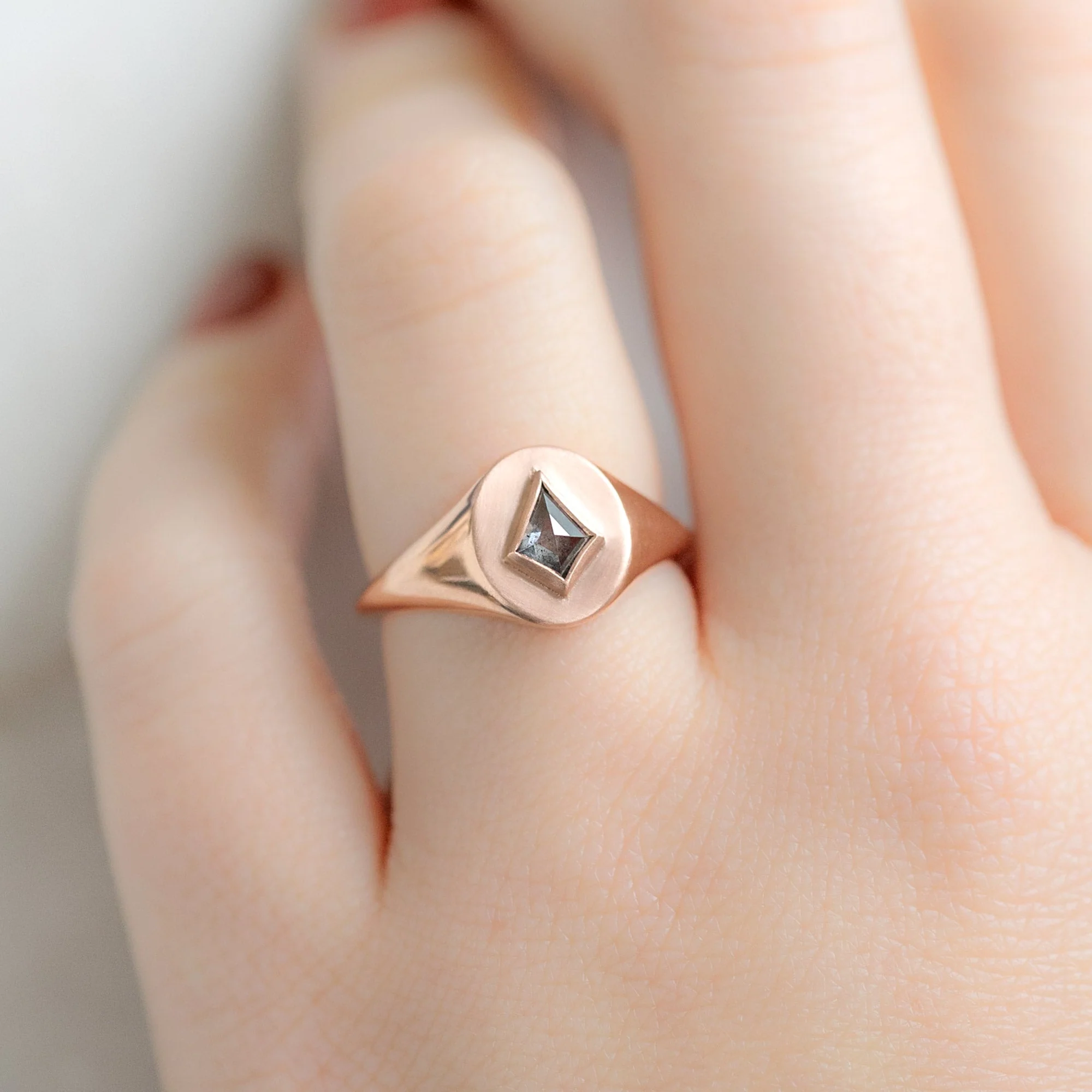 The Signet Ring | 0.38ct Kite Salt and Pepper Diamond in 14K Rose Gold - Image 2