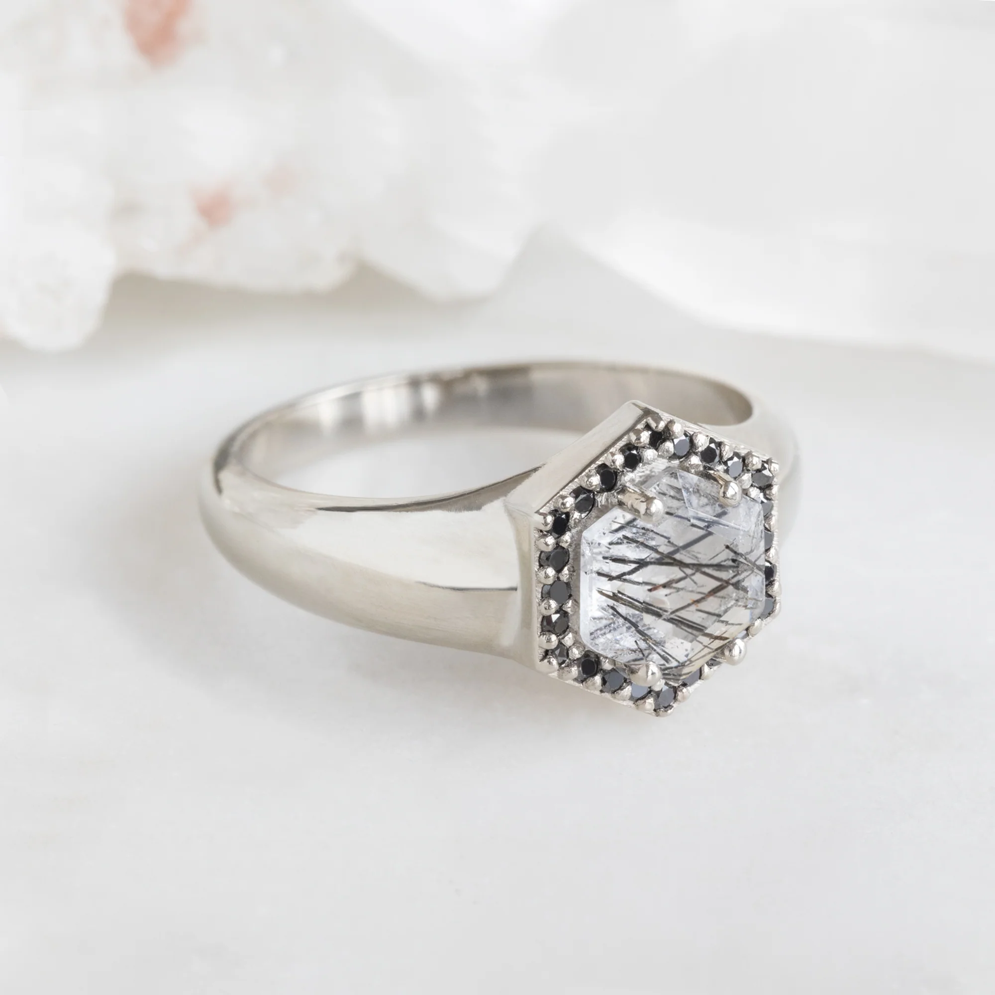 The Signet Ring | 0.70ct Hexagon Tourmaline in Quartz in 14K White Gold - Image 4