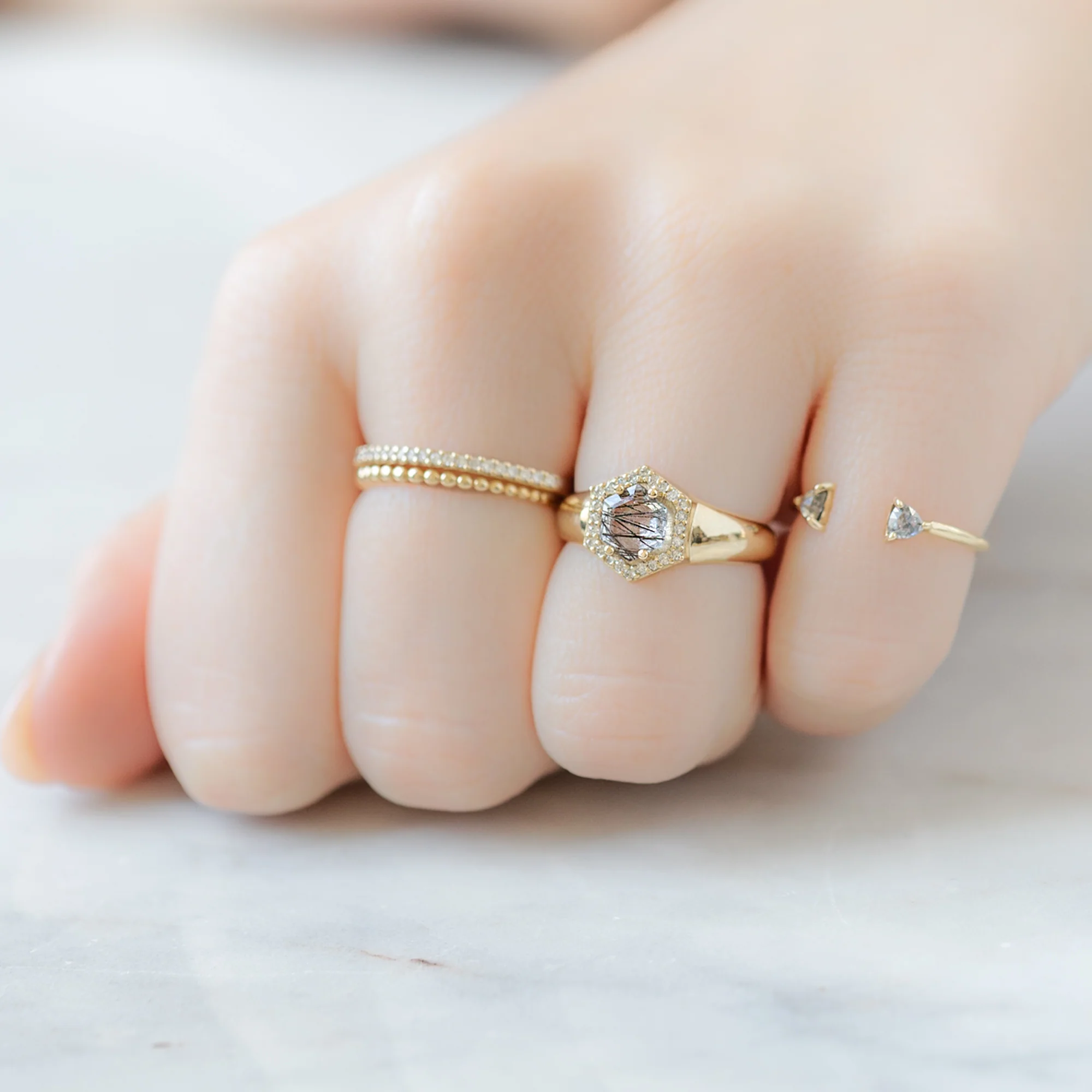 The Signet Ring | 0.70ct Hexagon Tourmaline in Quartz in 14K Yellow Gold - Image 4