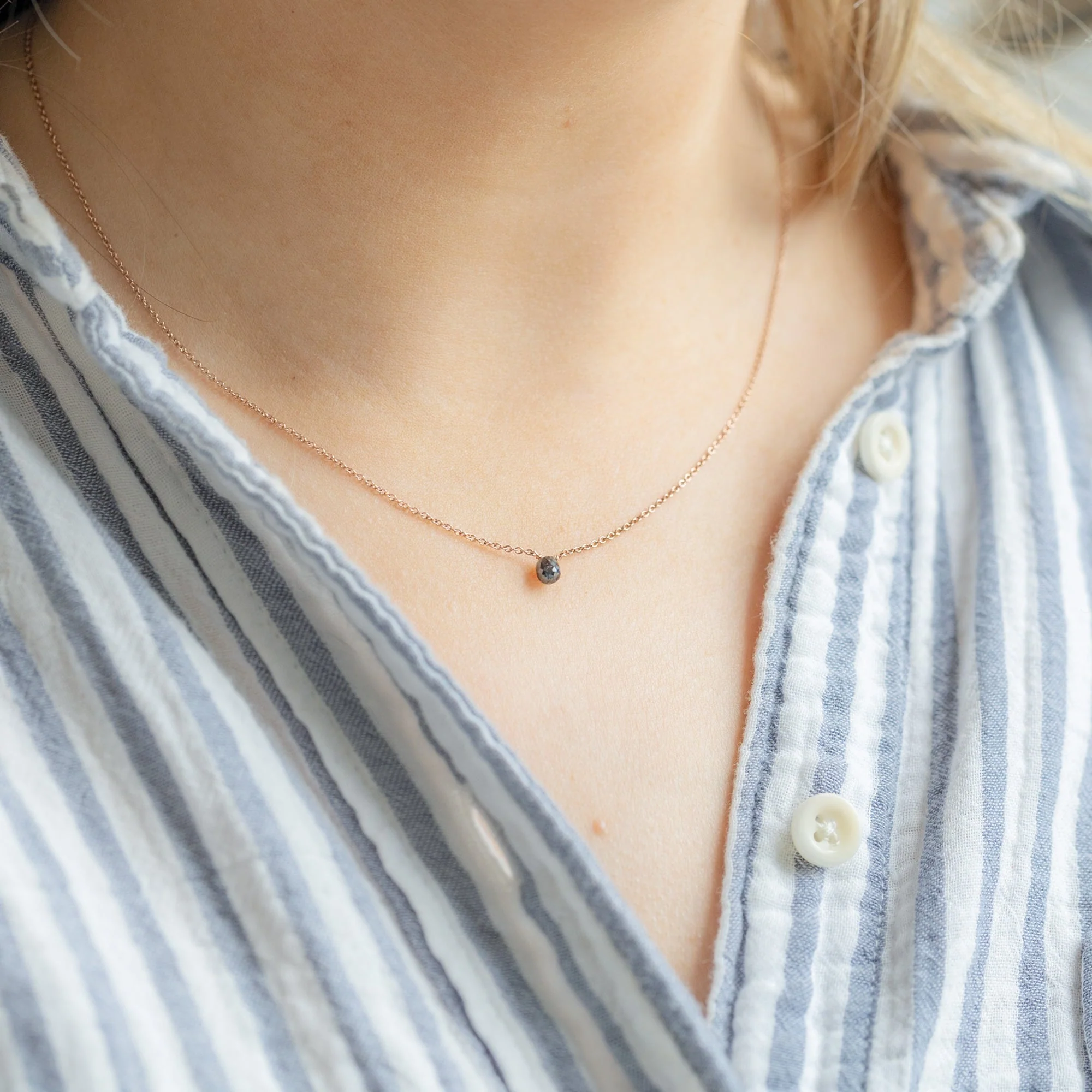 The Simple Black Diamond Briolette Necklace | Yellow or Rose Gold - Image 2