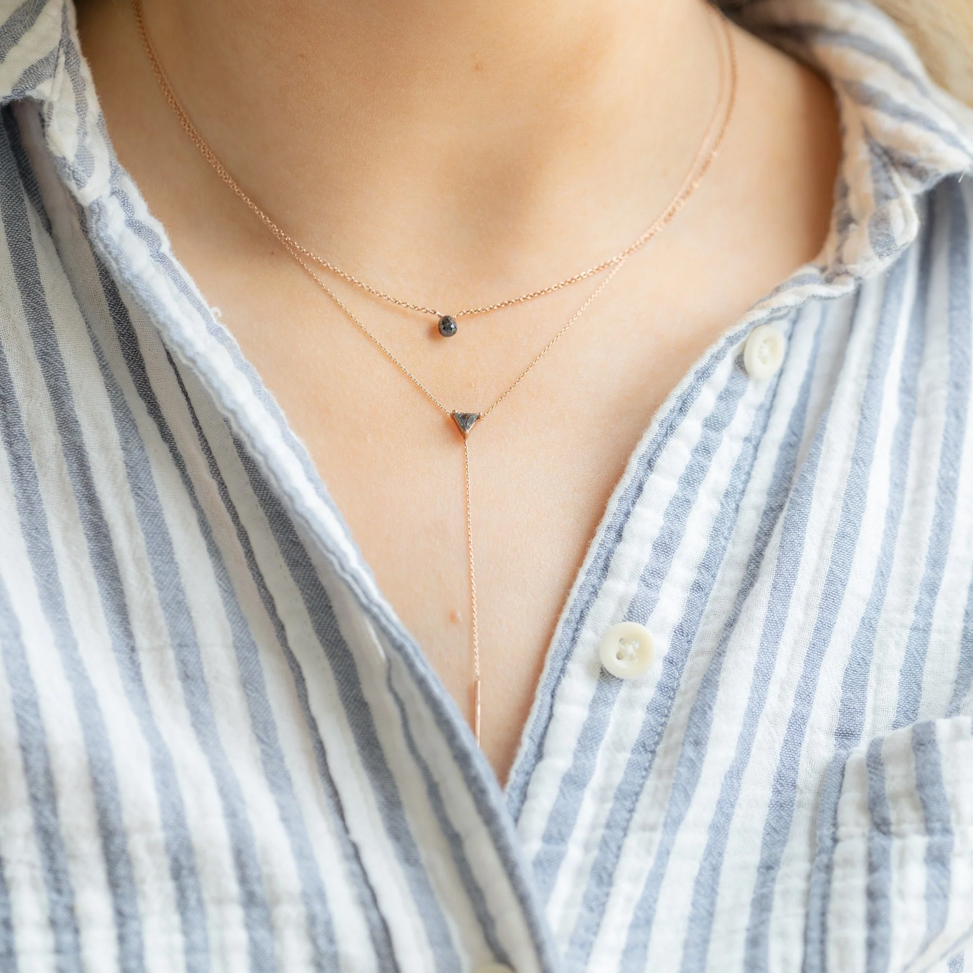 The Simple Black Diamond Briolette Necklace | Yellow or Rose Gold - Image 3