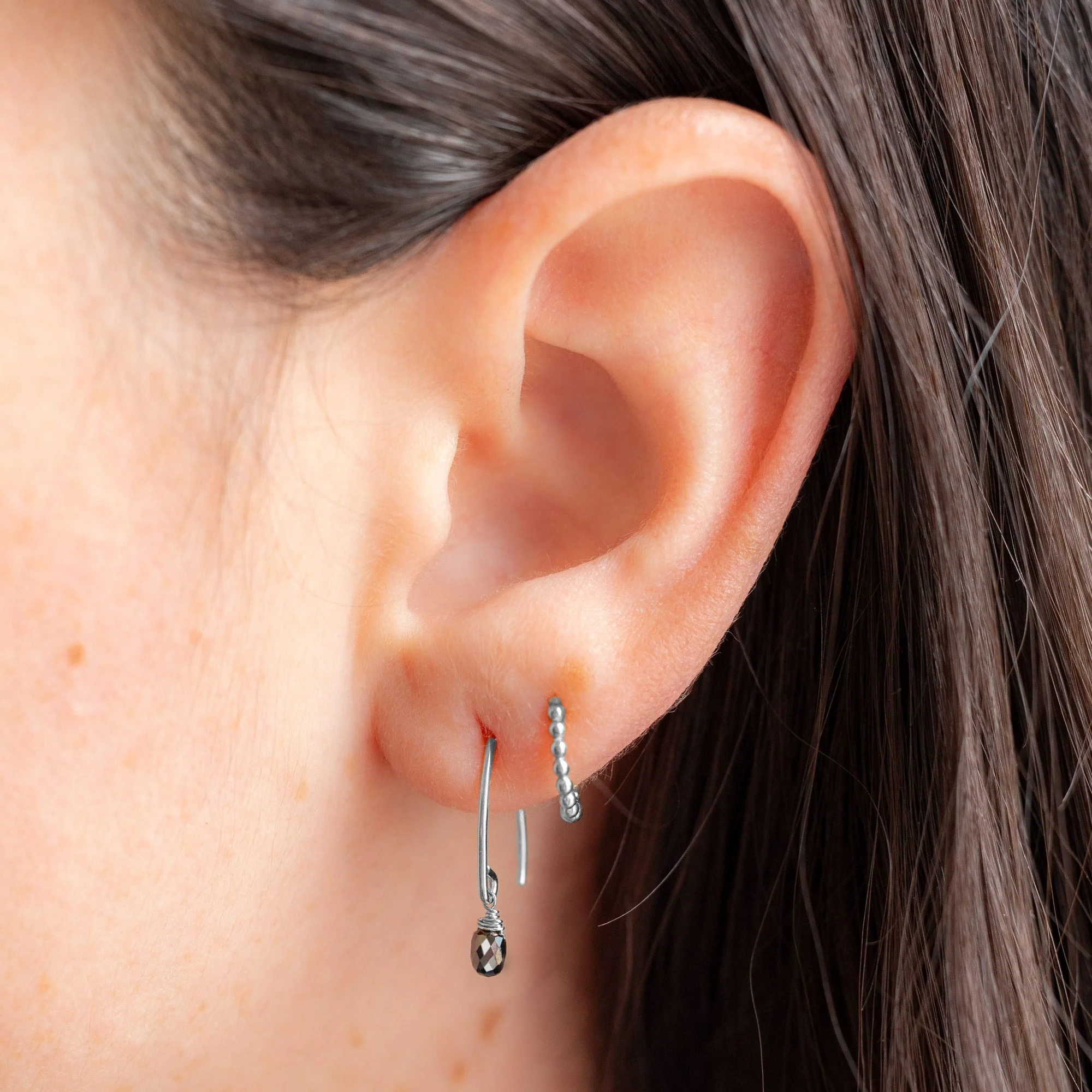 The Simple Black Diamond Drop Earrings | Yellow, Rose or Sterling Silver - Image 6