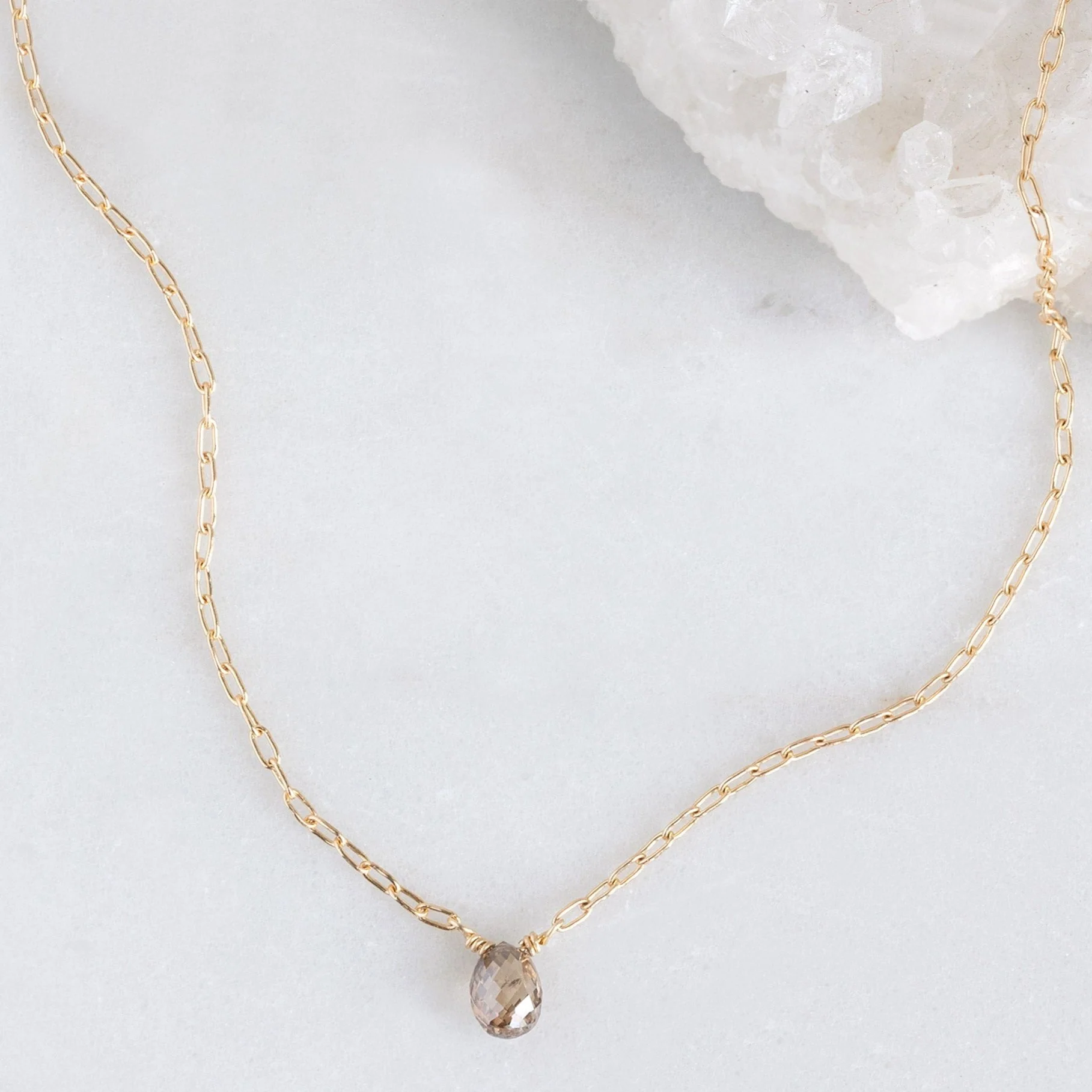 The Simple Champagne Diamond Briolette Necklace | Yellow or Rose Gold - Image 4