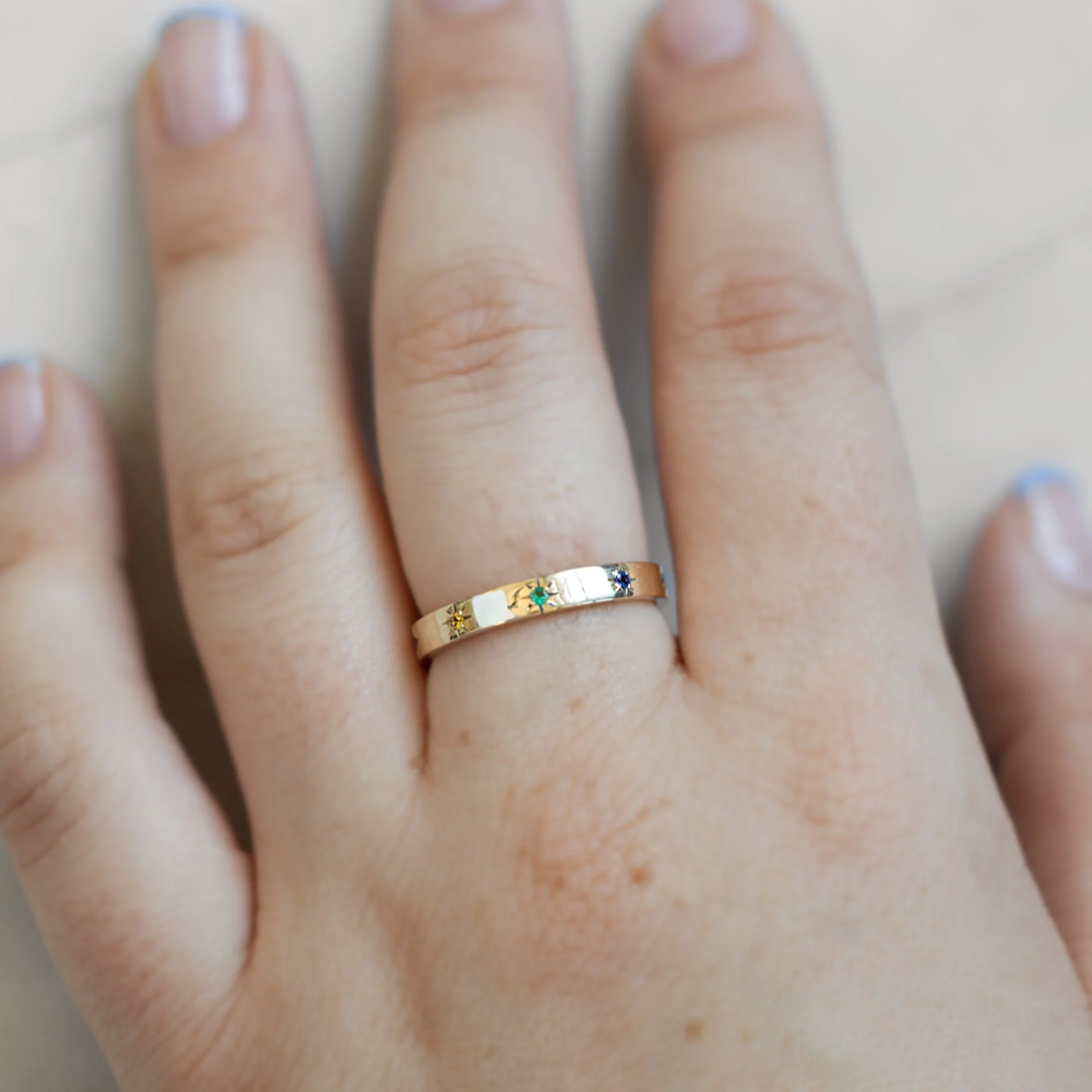 Star-Set Rainbow Sapphire Band | Yellow, Rose or White Gold - Image 2