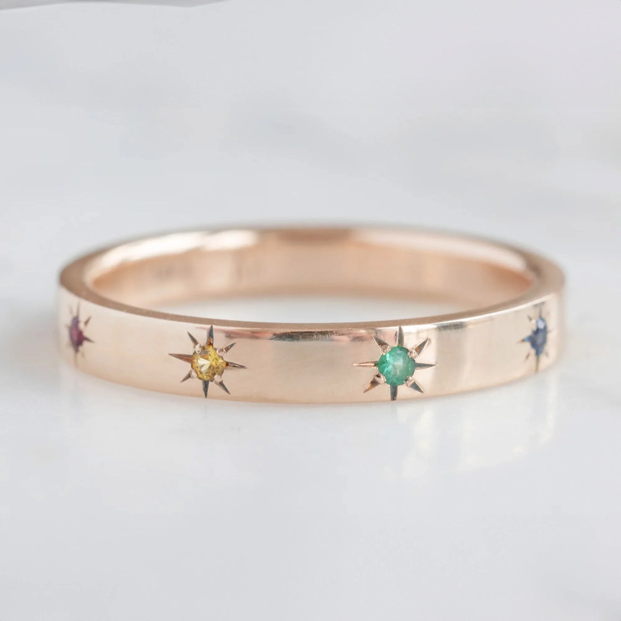Star-Set Rainbow Sapphire Band | Yellow, Rose or White Gold - Image 4