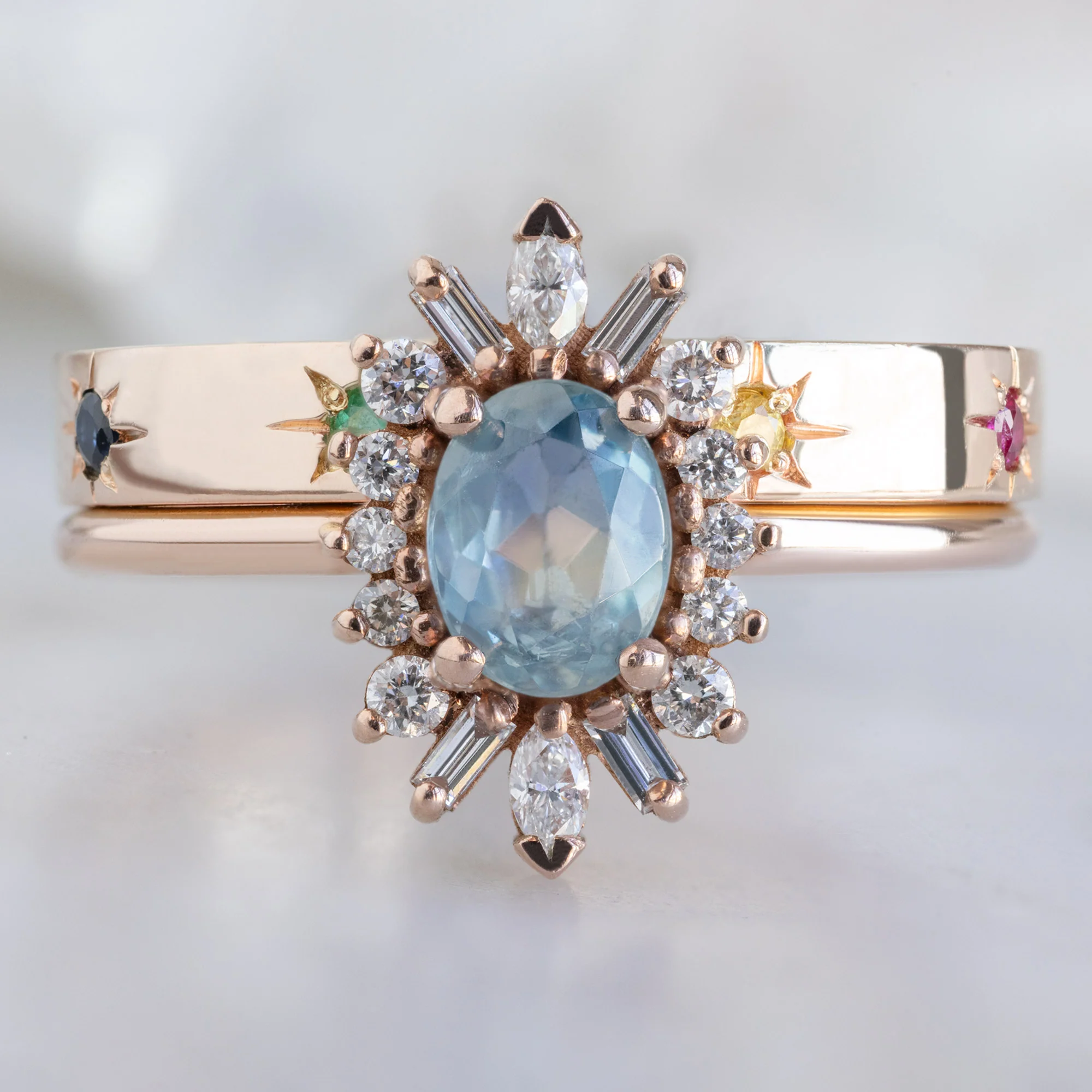 Star-Set Rainbow Sapphire Band | Yellow, Rose or White Gold - Image 5