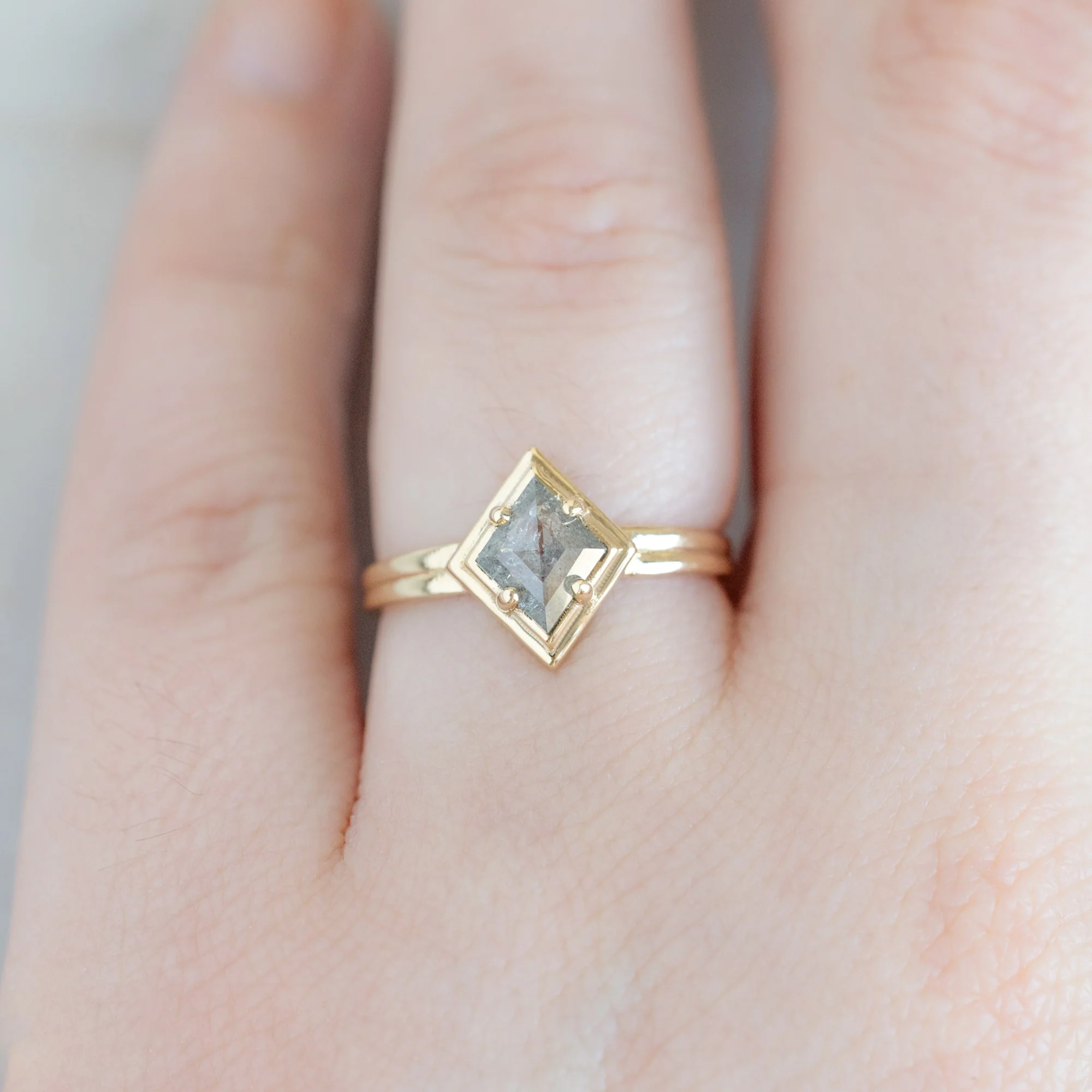 The Stratum Ring | .65ct Kite Salt and Pepper Diamond in 14K Yellow Gold - Image 4