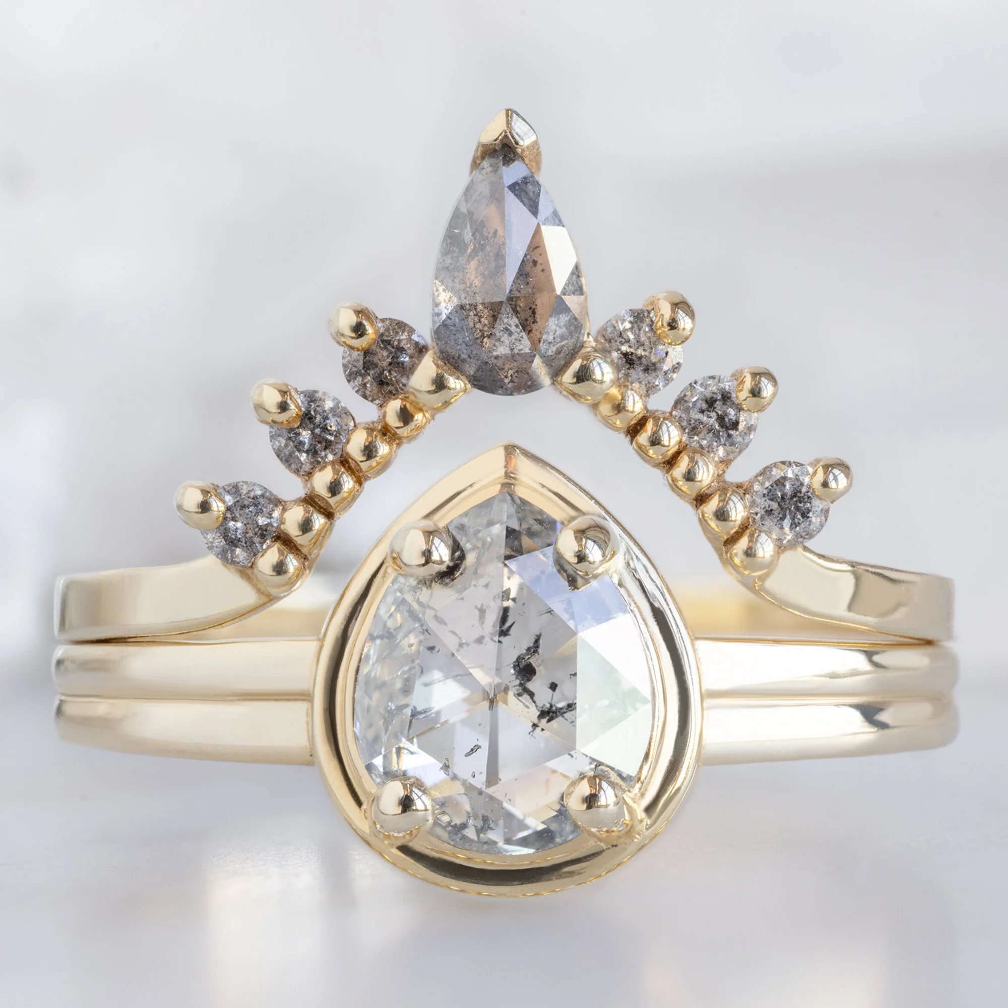The Stratum Ring | .91ct Pear Salt and Pepper Diamond in 14K Yellow Gold - Image 3