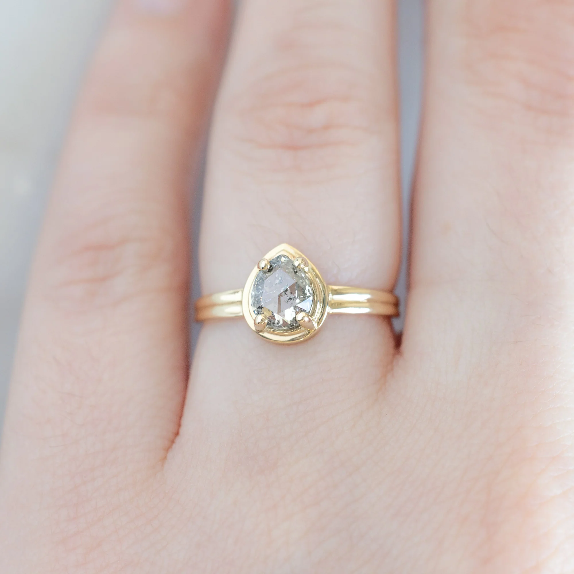 The Stratum Ring | .91ct Pear Salt and Pepper Diamond in 14K Yellow Gold - Image 4