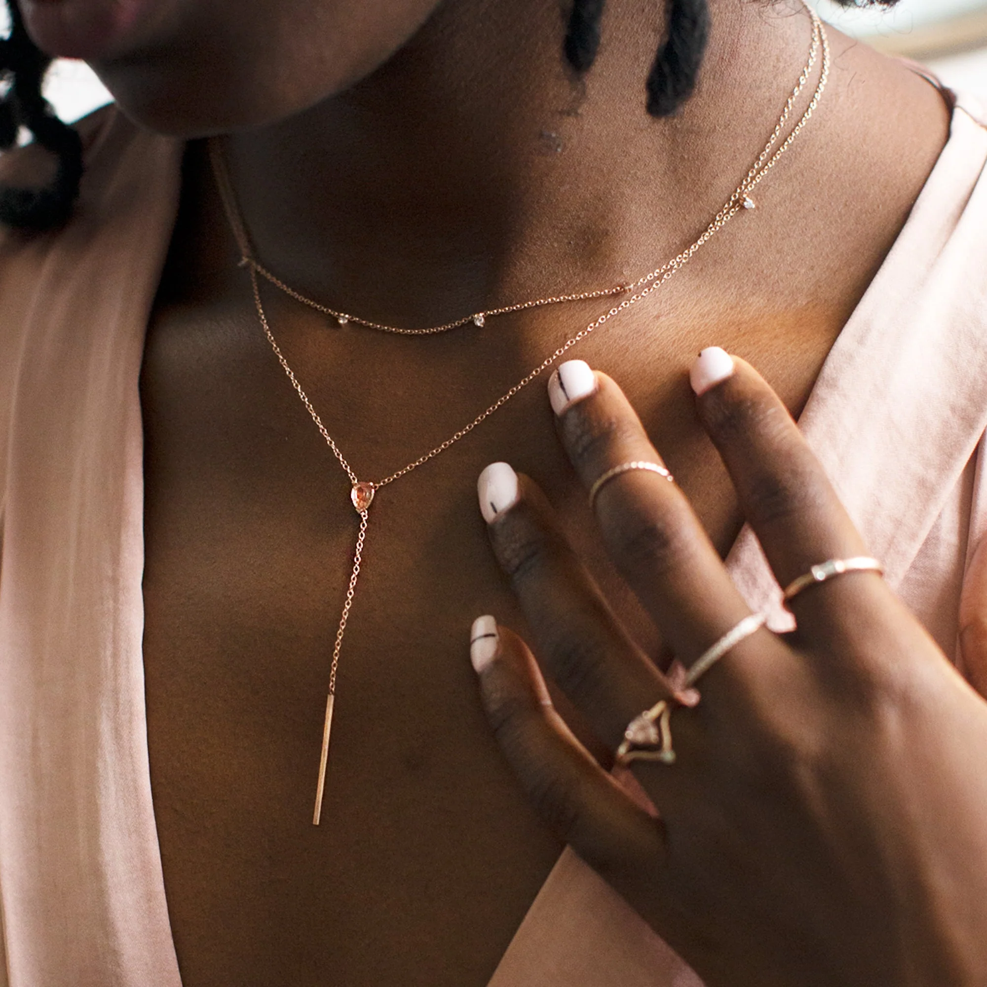 The Sunstone Gemstone Lariat Necklace | Yellow, Rose or White Gold - Image 2