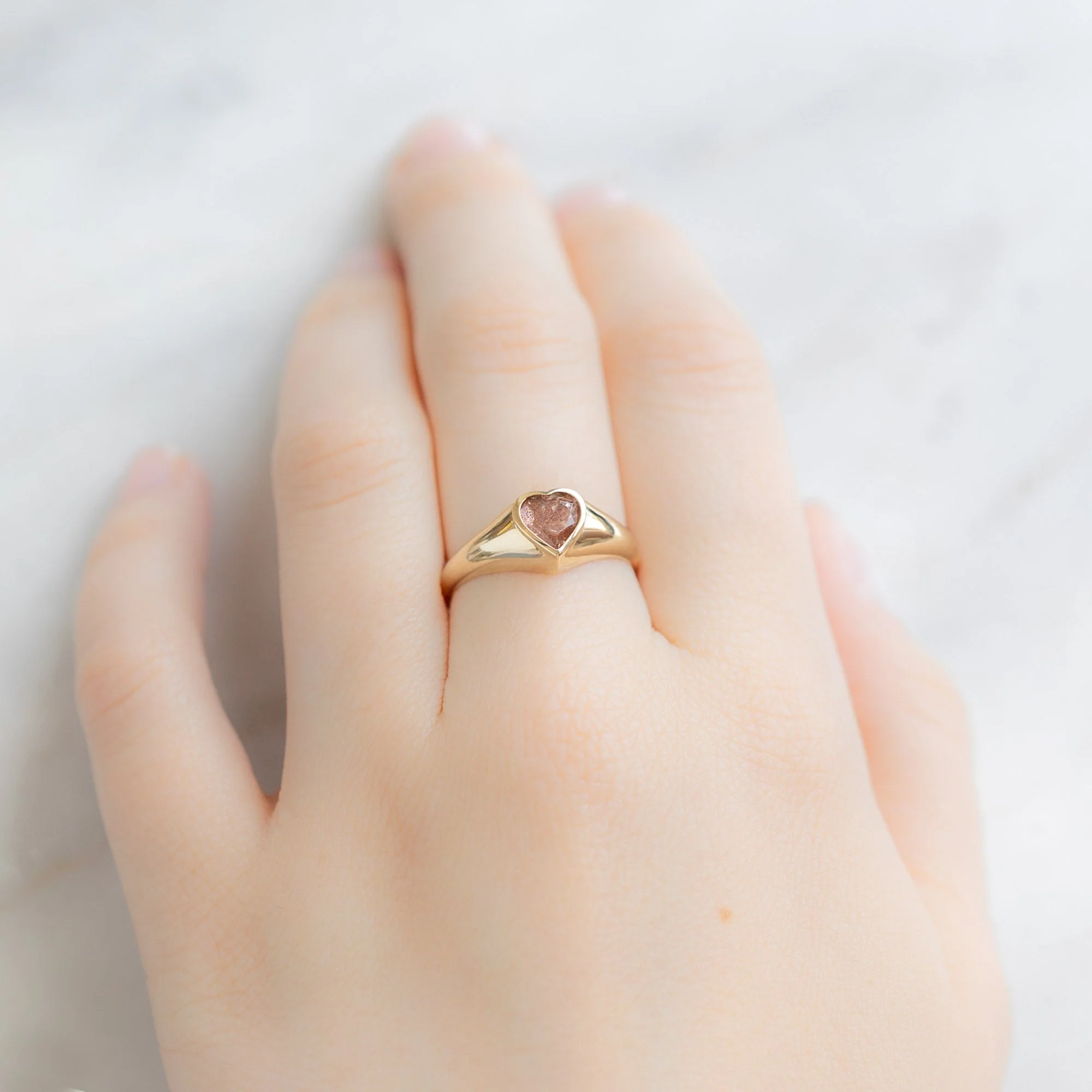 The Sweetheart Sunstone Signet Ring | Yellow Gold - Image 2