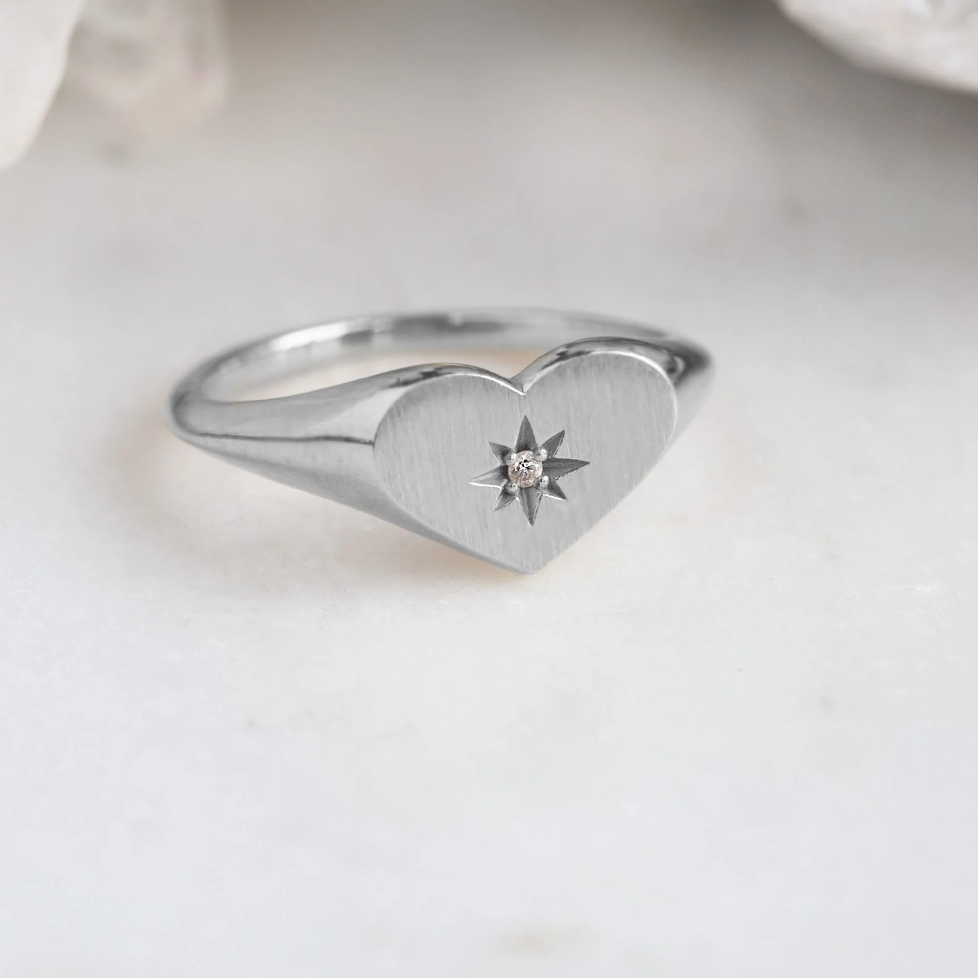 The Sweetheart White Diamond Signet Ring | Yellow, Rose, White or Sterling Silver - Image 9