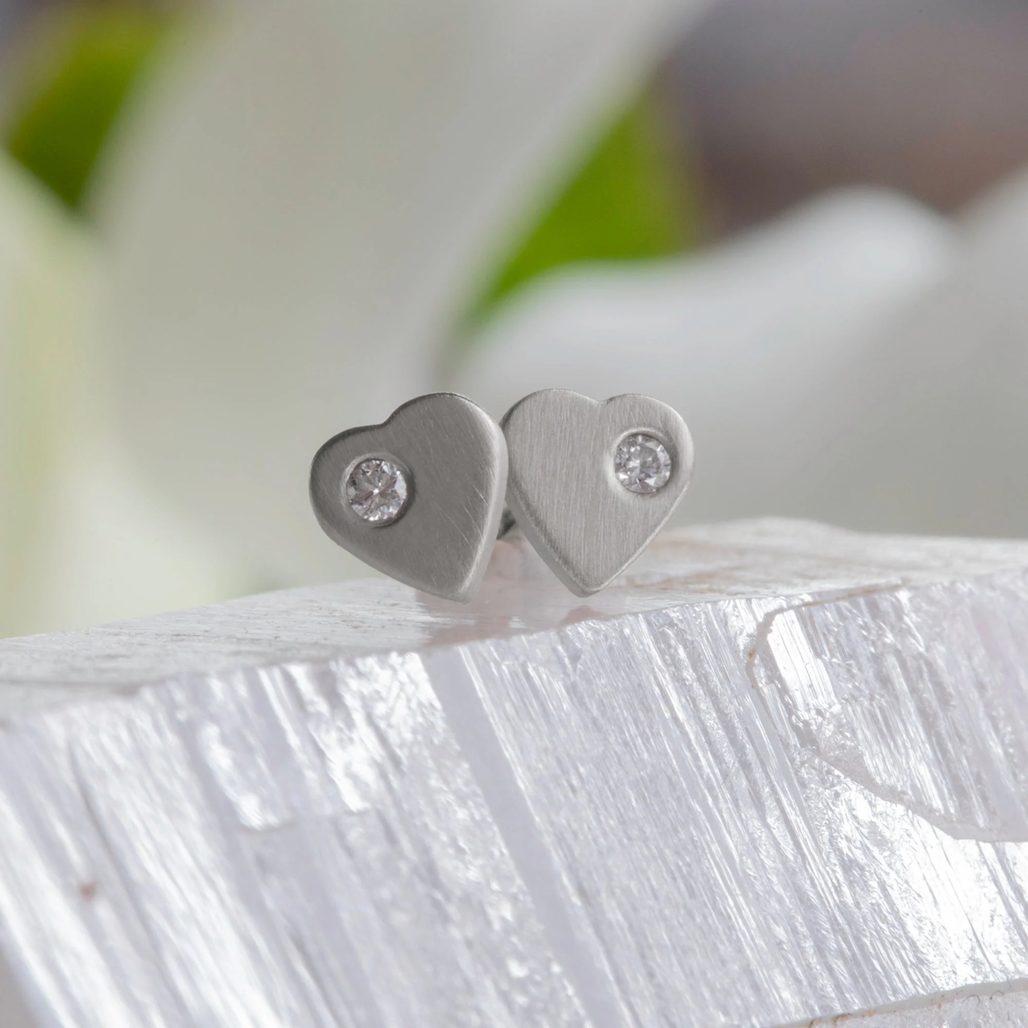 The Sweetheart White Diamond Stud Earrings | Yellow, Rose, White or Sterling Silver - Image 3