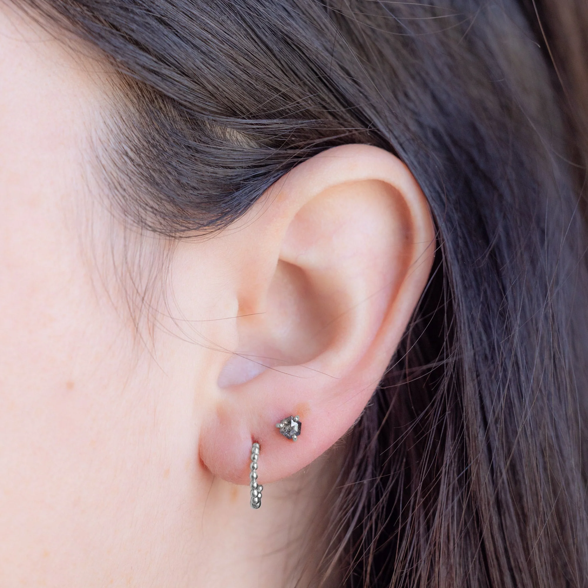 The Teensy Black Diamond Hexagon Stud Earrings | Yellow, Rose or White Gold - Image 6