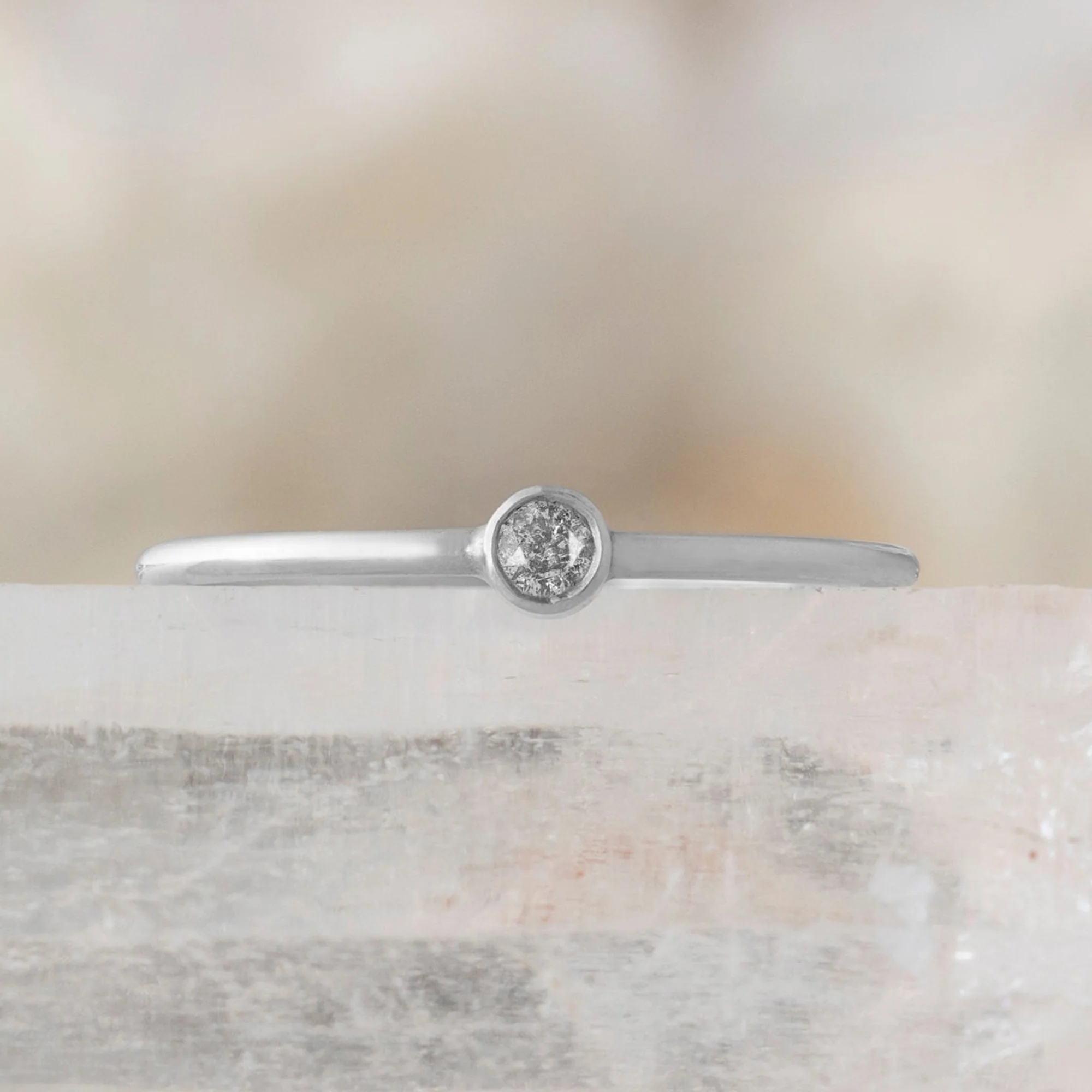 The Teensy Salt and Pepper Diamond Stacking Ring | Yellow, Rose or White Gold - Image 4