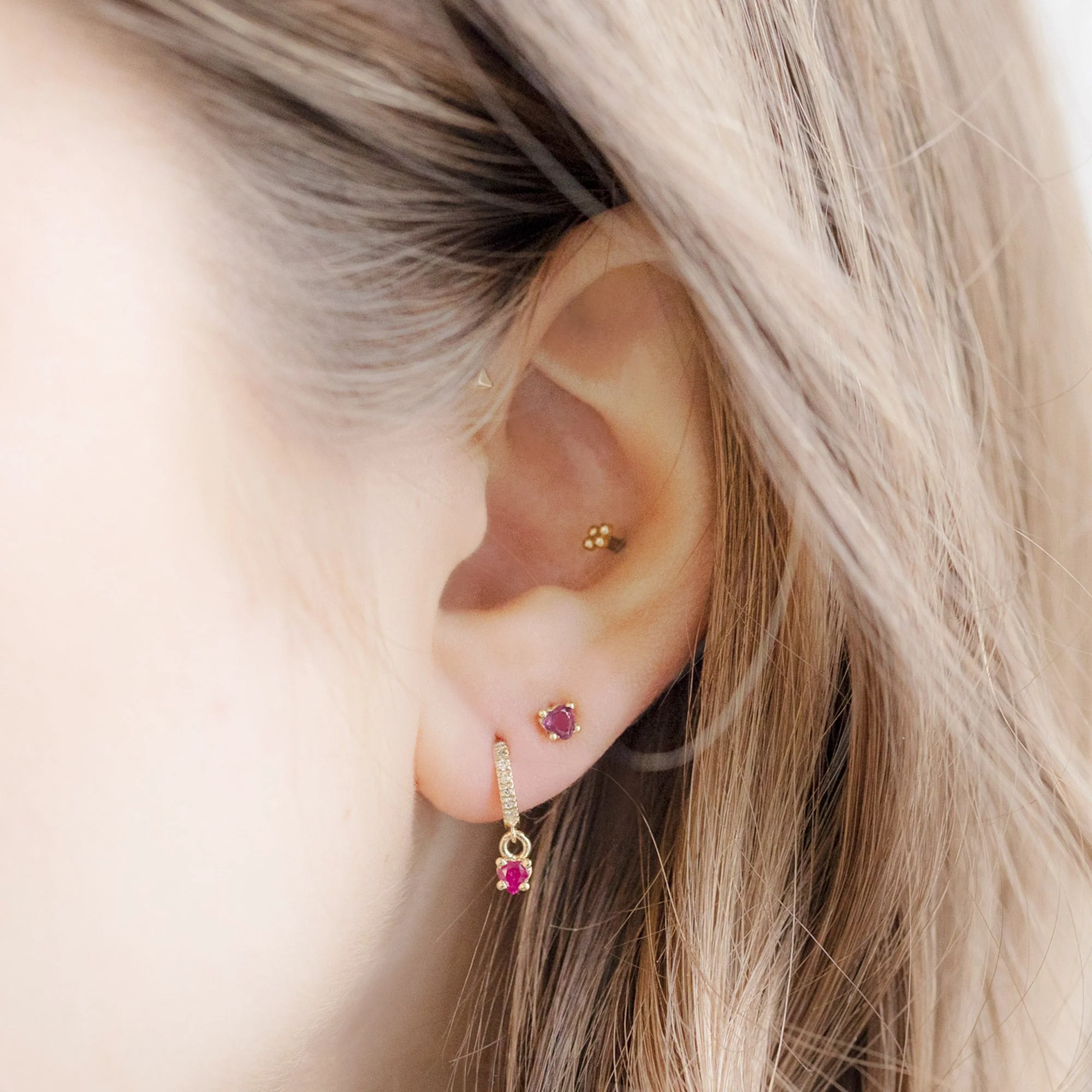 The Teensy Ruby Heart Studs | Yellow Gold - Image 3