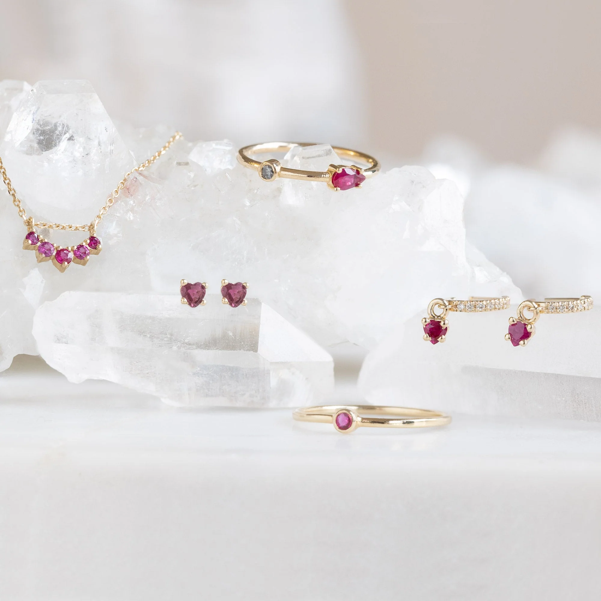 The Teensy Ruby Heart Studs | Yellow Gold - Image 4