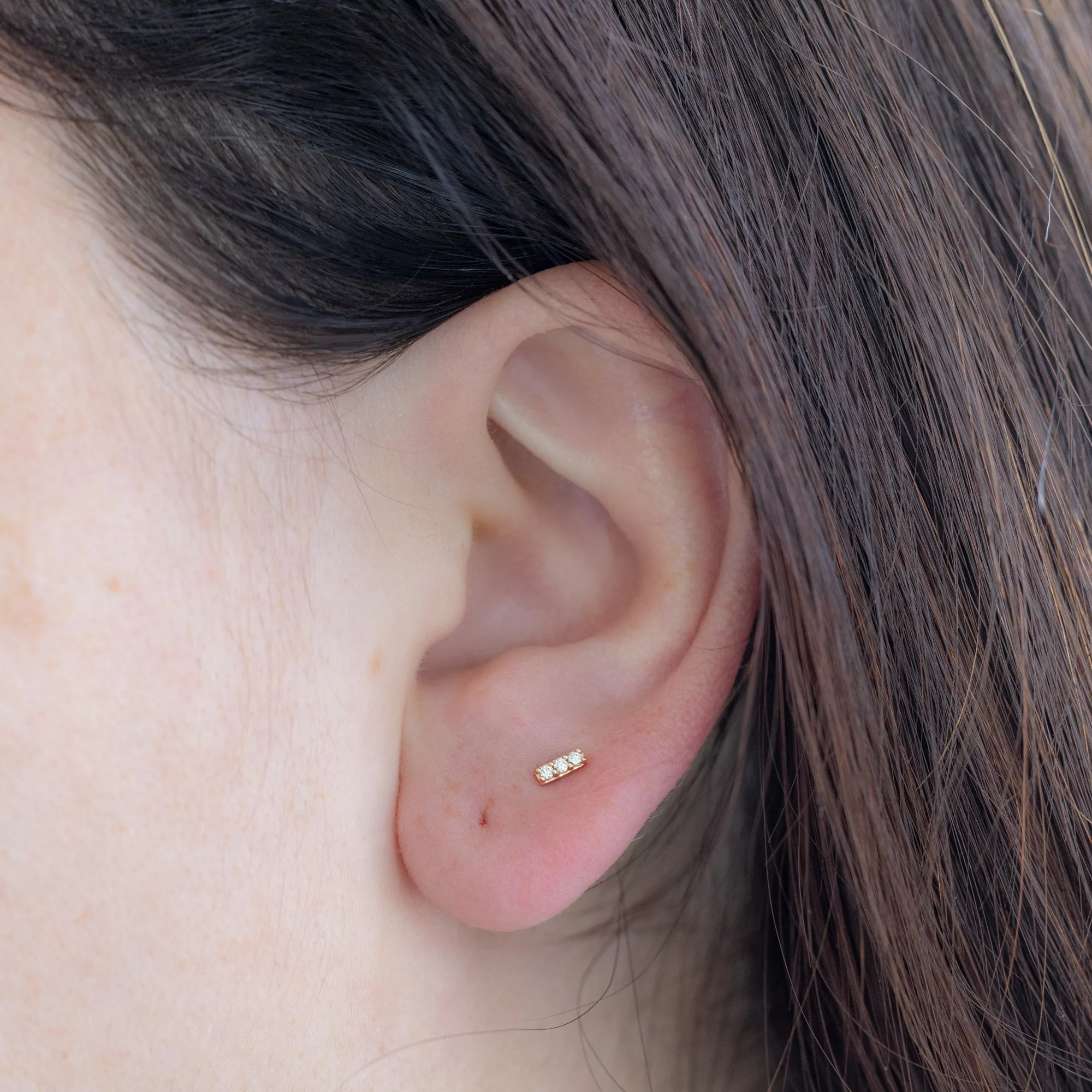 The Teensy White Diamond Bar Studs | Yellow, Rose or White Gold - Image 2
