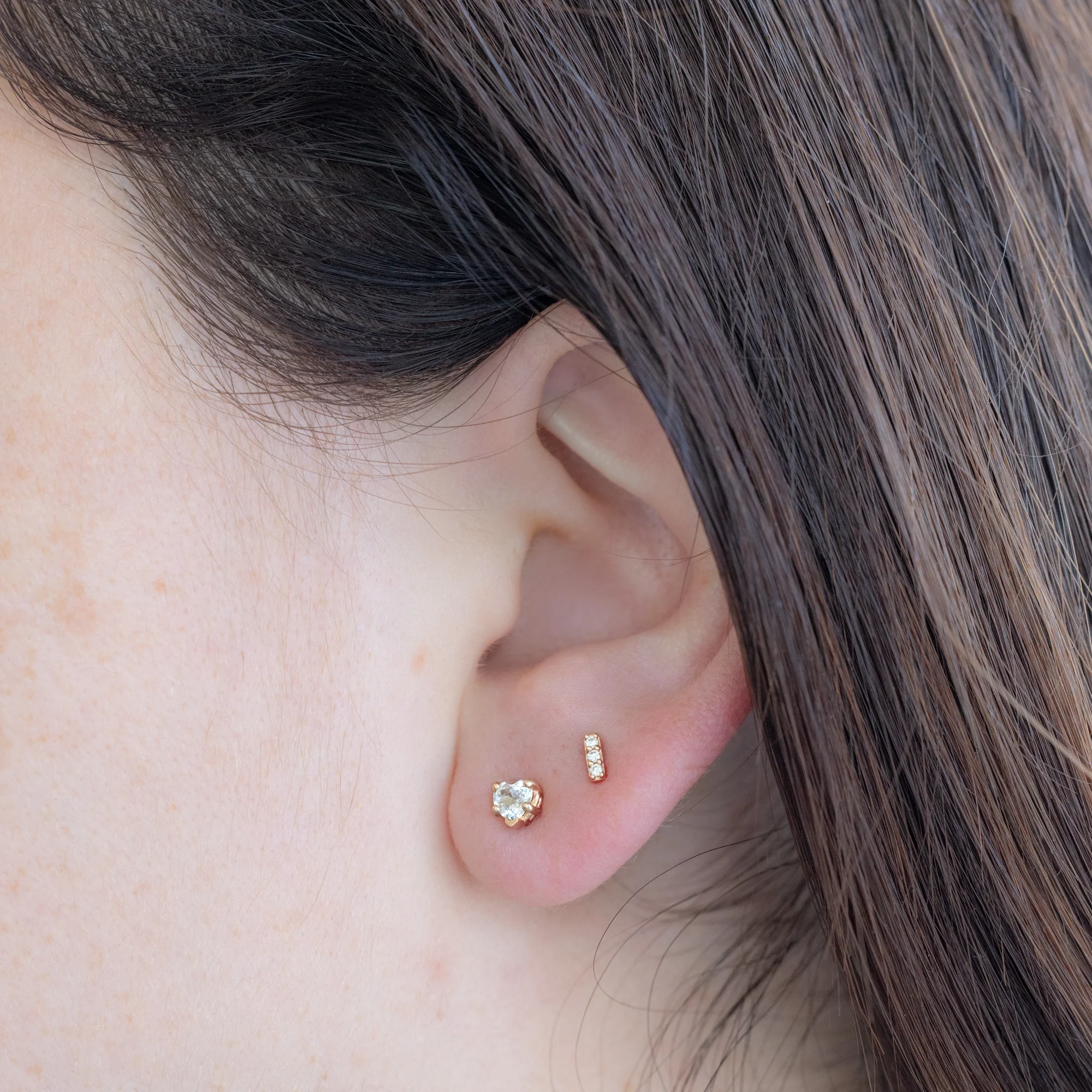 The Teensy White Diamond Bar Studs | Yellow, Rose or White Gold - Image 3
