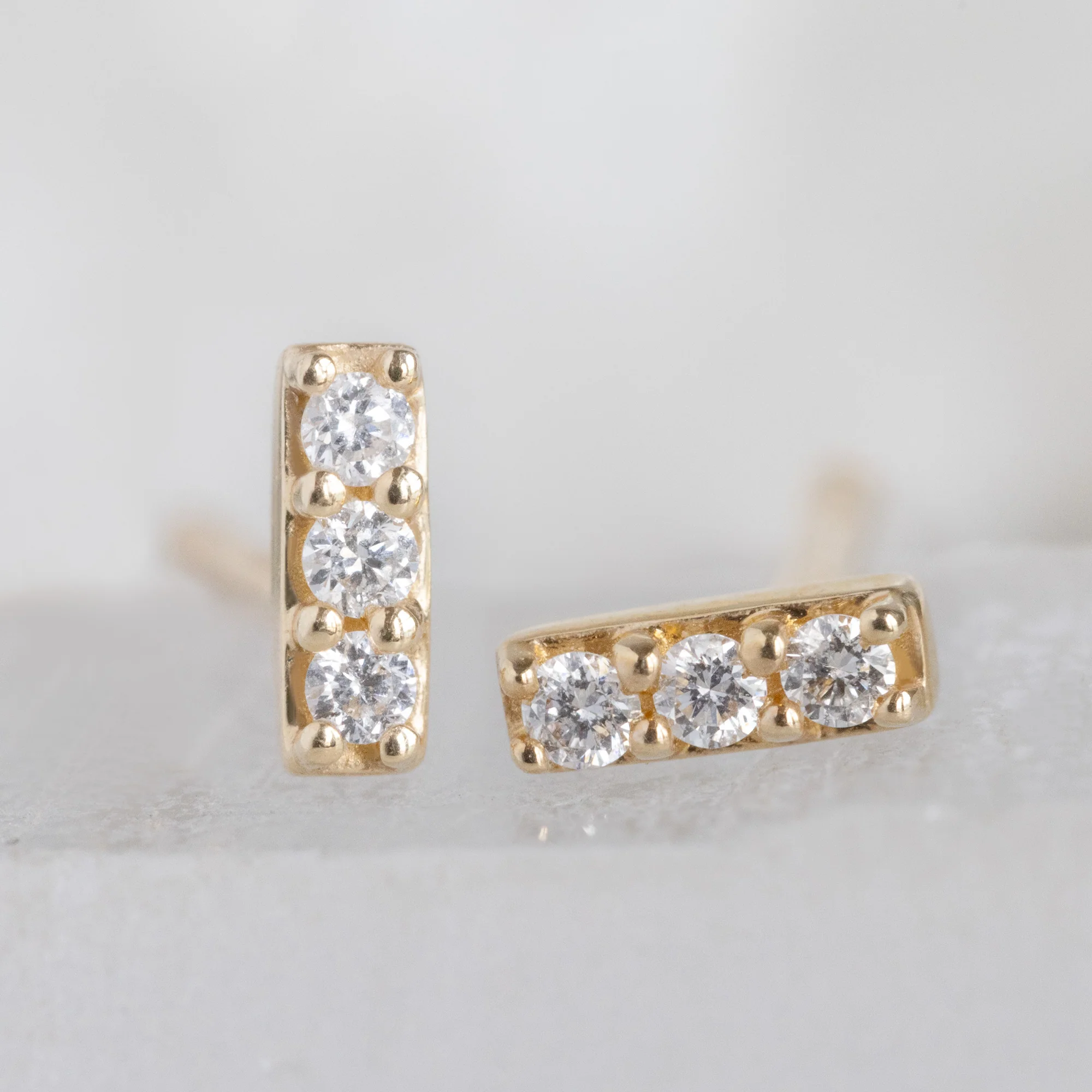 The Teensy White Diamond Bar Studs | Yellow, Rose or White Gold - Image 4