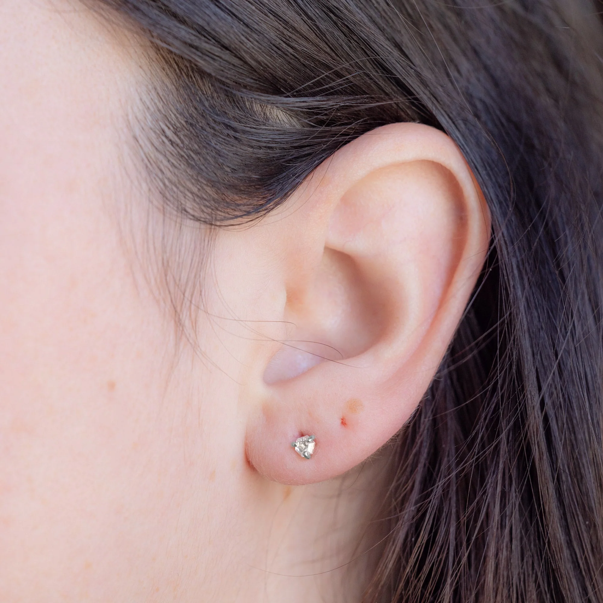 The Teensy White Diamond Hexagon Stud Earrings | Yellow, Rose or White Gold - Image 5