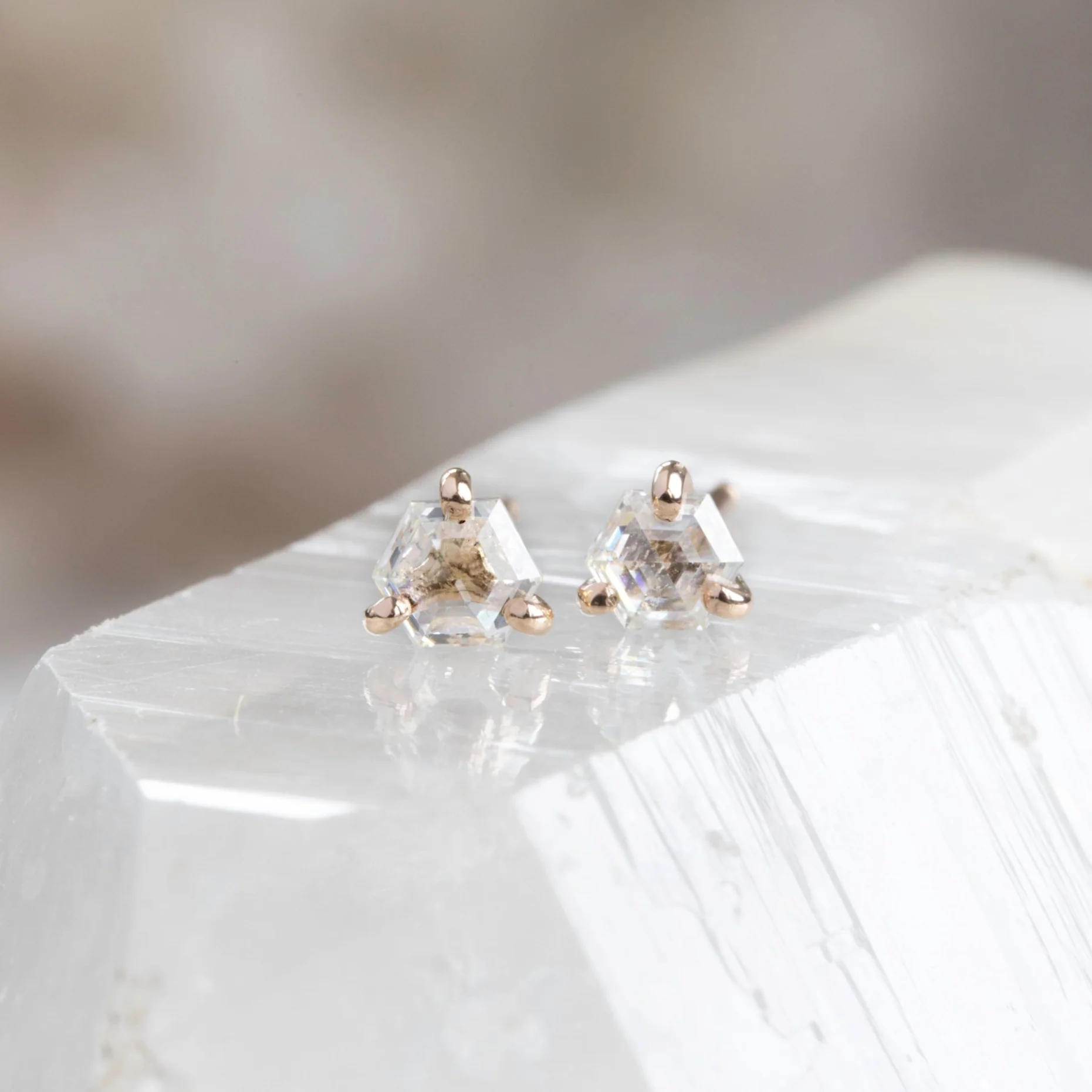 The Teensy White Diamond Hexagon Stud Earrings | Yellow, Rose or White Gold - Image 7