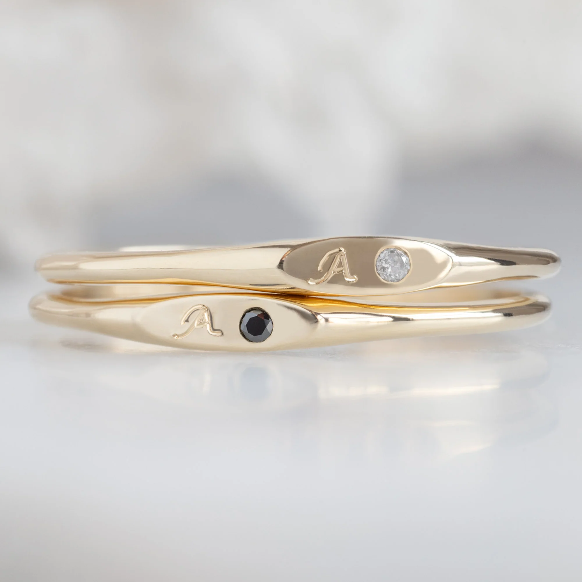 The Teensy White Diamond Signet Ring | Yellow Gold - Image 6