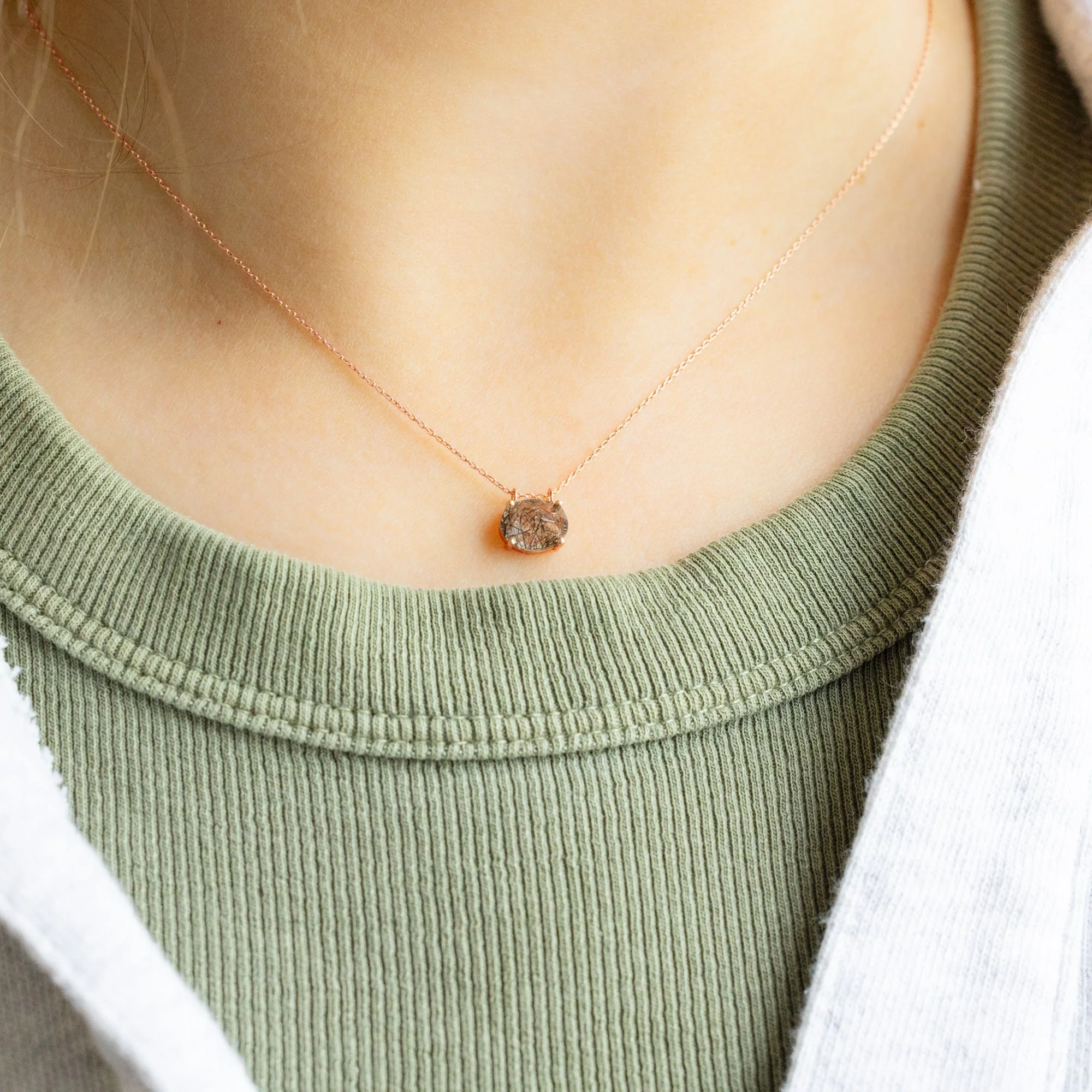 The Tourmaline in Quartz Necklace | Yellow, Rose, White or Sterling Silver - Image 2