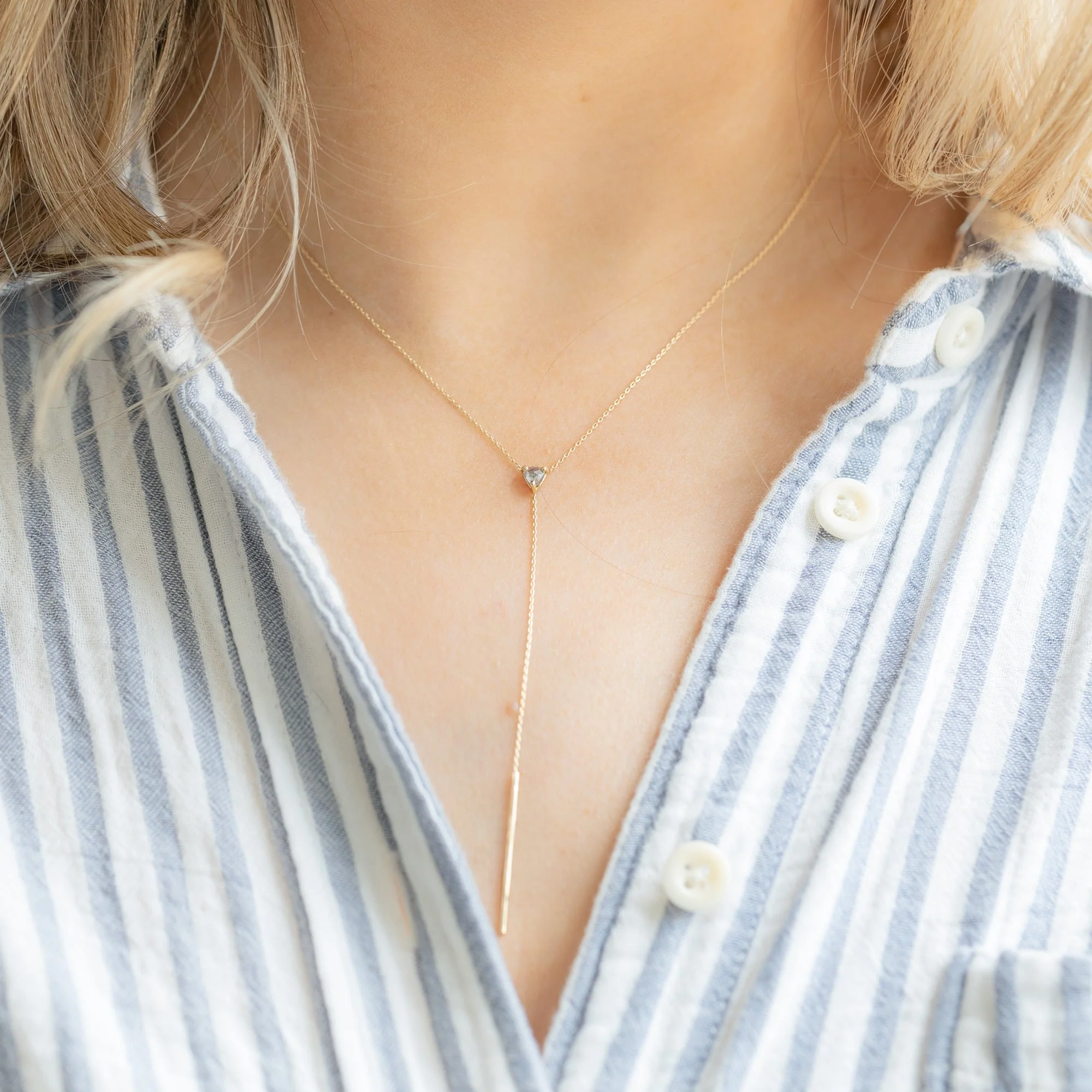The Trillion Salt and Pepper Diamond Lariat Necklace | Yellow, Rose or White Gold - Image 2