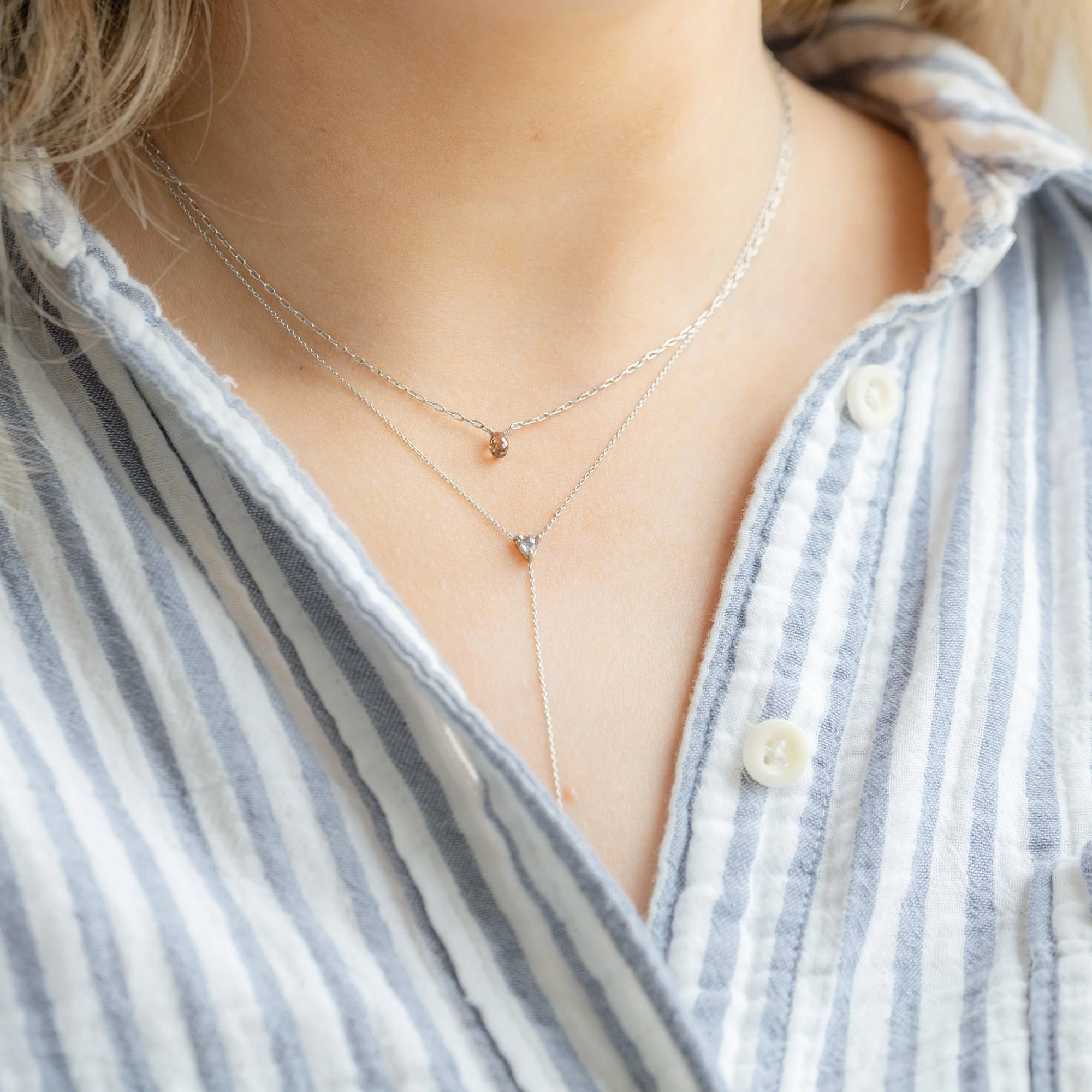 The Trillion Salt and Pepper Diamond Lariat Necklace | Yellow, Rose or White Gold - Image 9