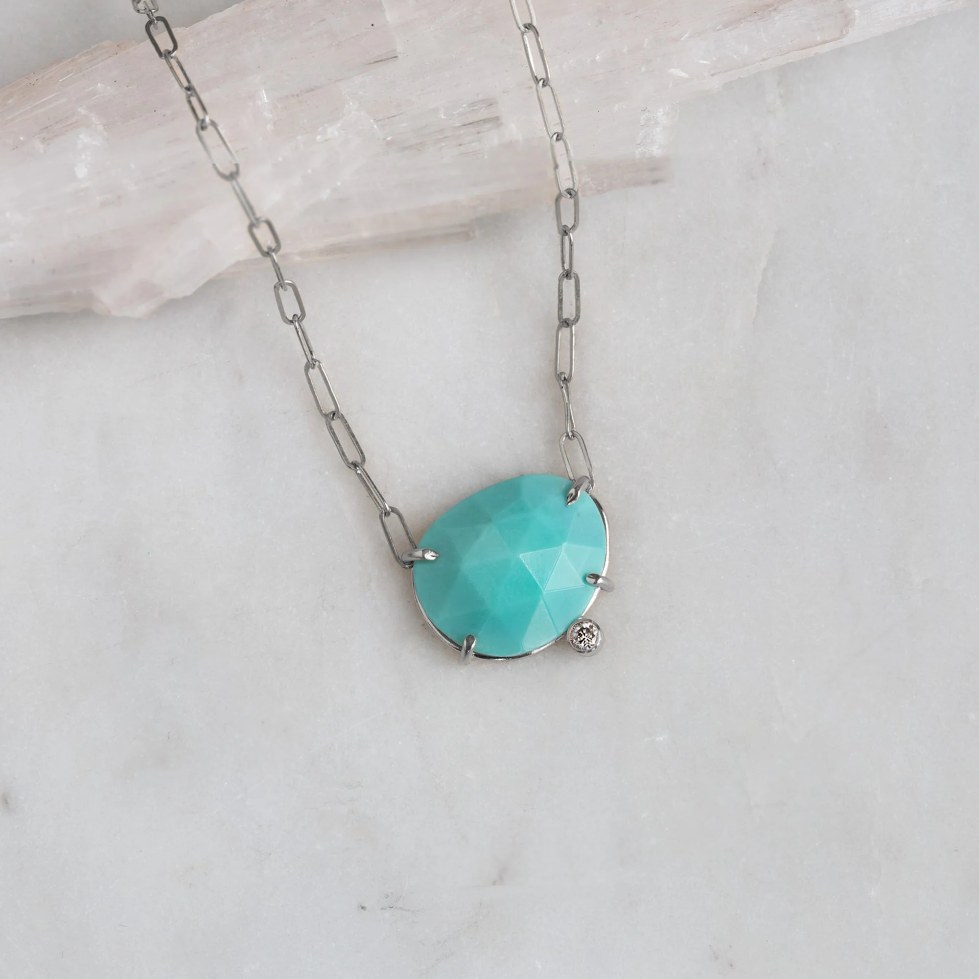 The Turquoise + Diamond Pendant Necklace | Yellow Gold or Sterling Silver - Image 4