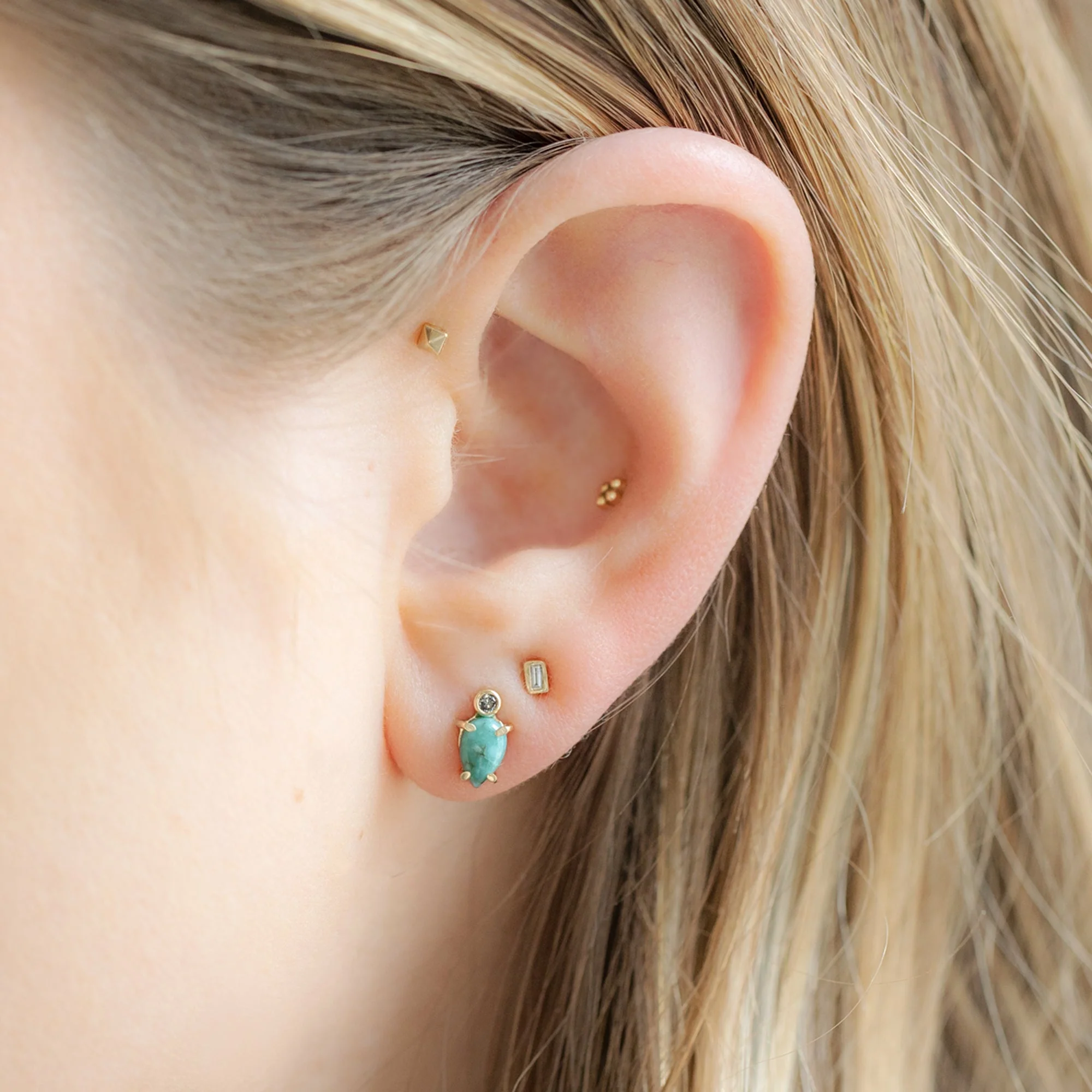 The Turquoise + Diamond Stud Earrings | Yellow, Rose or Sterling Silver - Image 2