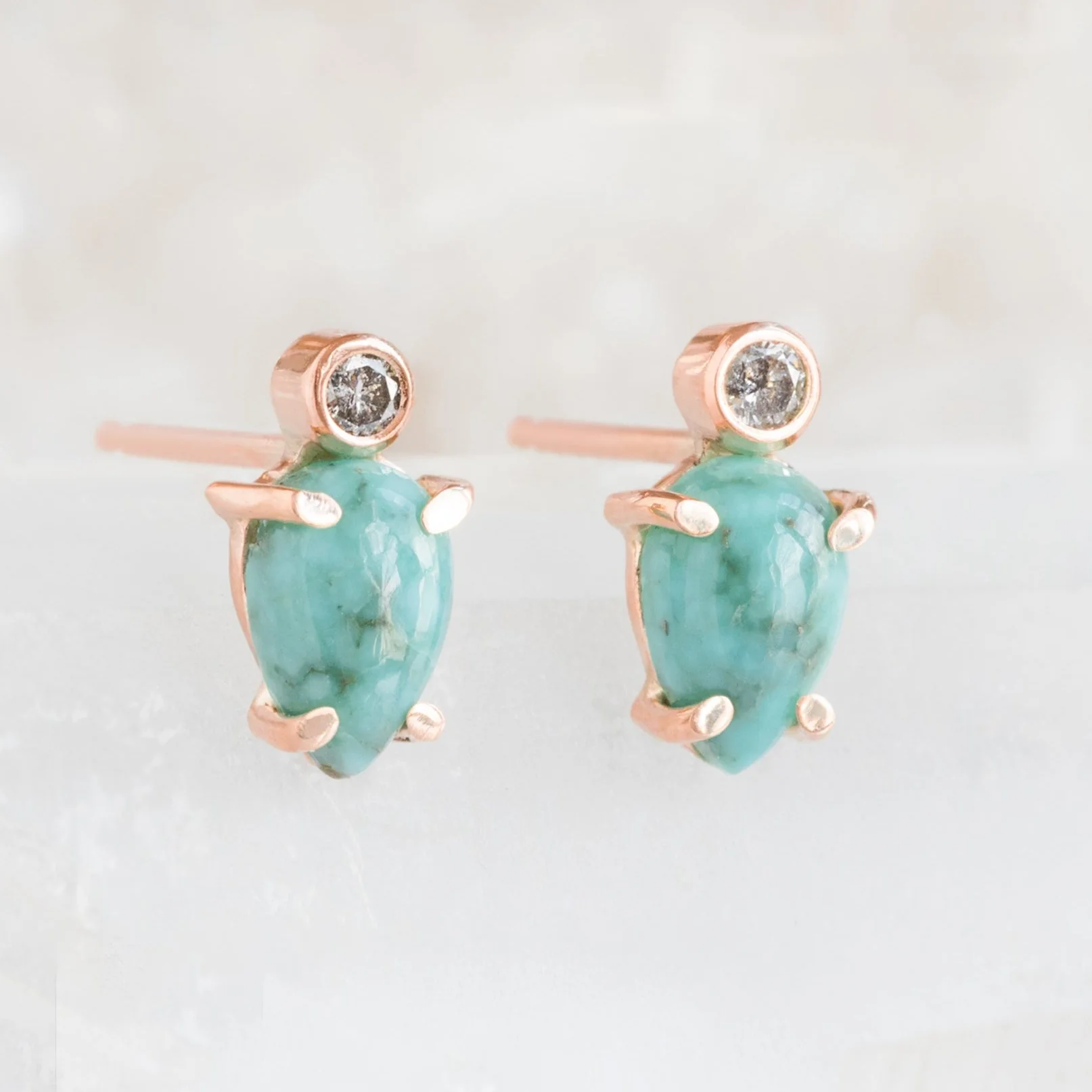 The Turquoise + Diamond Stud Earrings | Yellow, Rose or Sterling Silver - Image 3