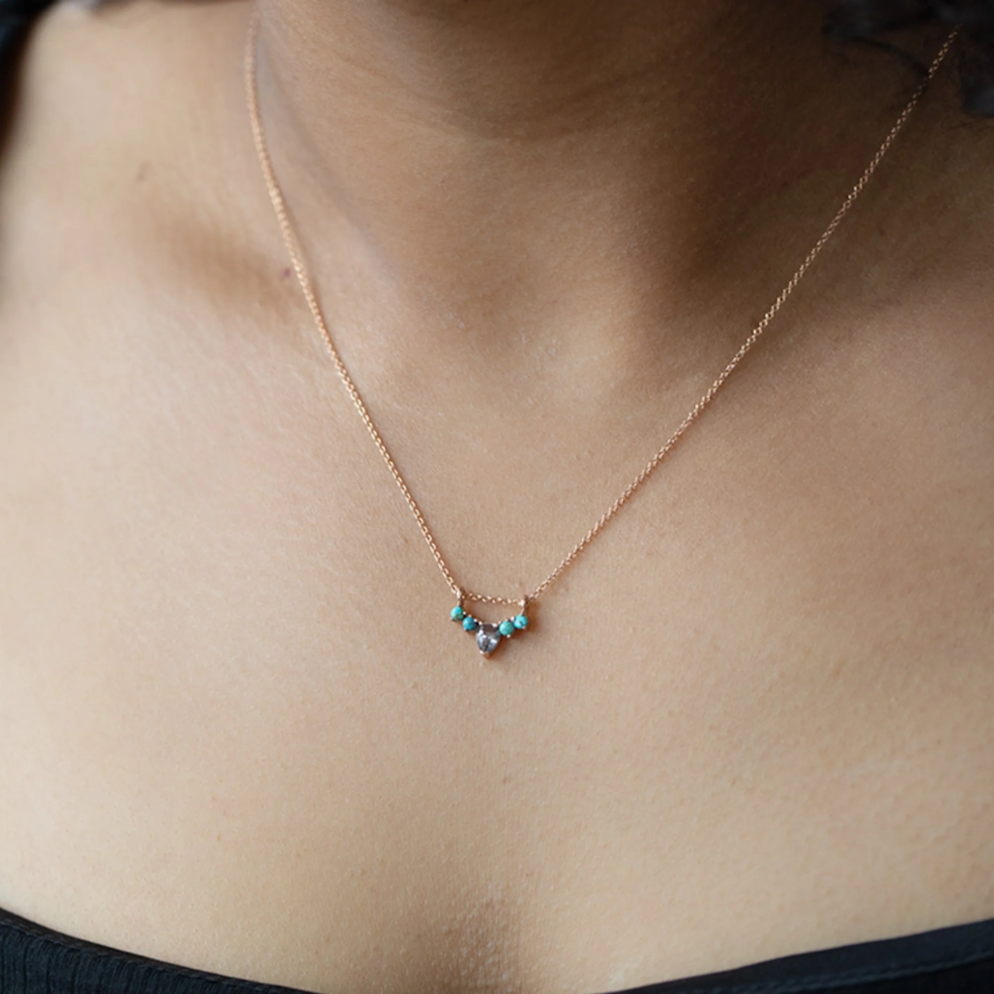 The Turquoise + Diamond Sunburst Necklace | Yellow, Rose or White Gold - Image 2