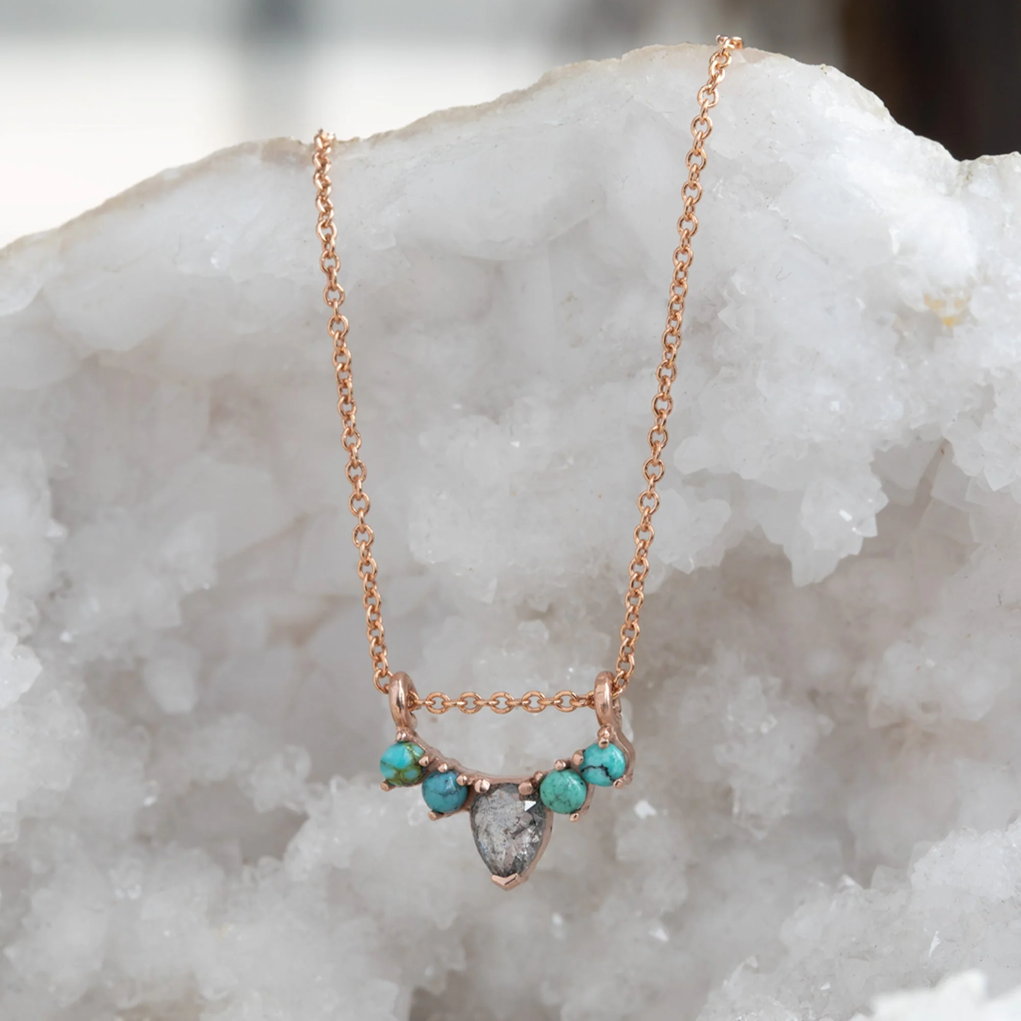 The Turquoise + Diamond Sunburst Necklace | Yellow, Rose or White Gold - Image 3