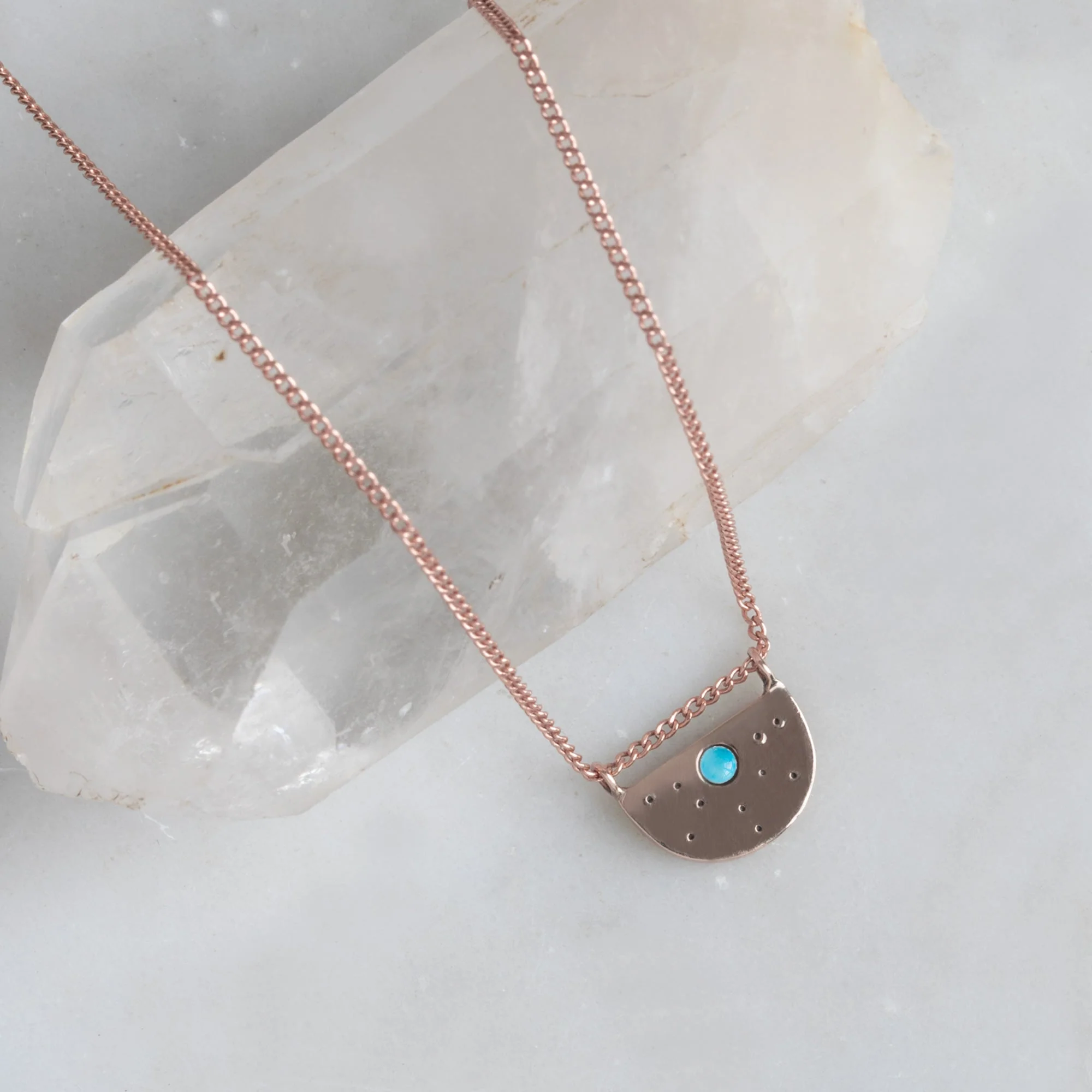 The Turquoise Half Moon Stardust Necklace | Yellow, Rose or Sterling Silver - Image 3