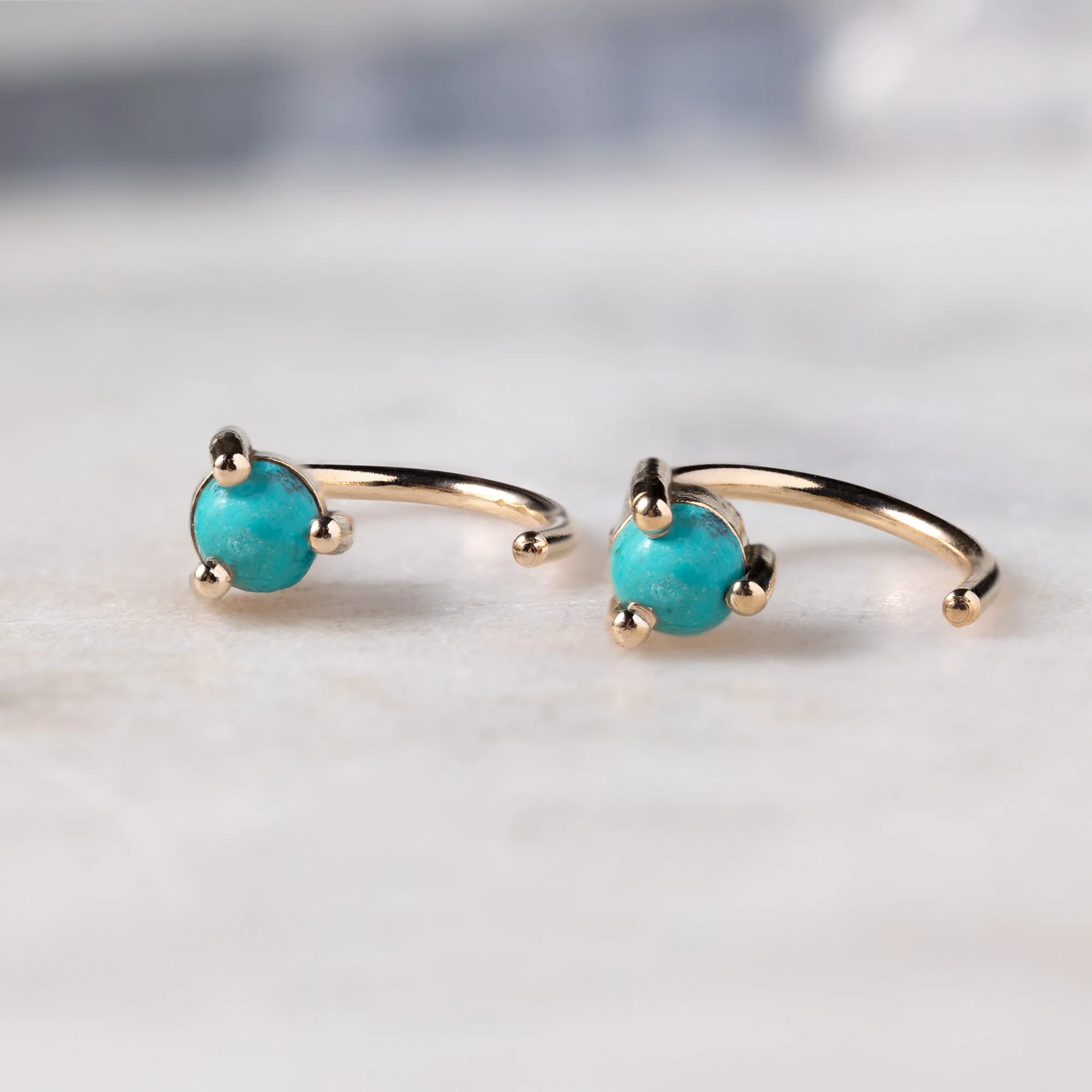 The Turquoise Huggie Earrings | Yellow, Rose or White Gold - Image 4