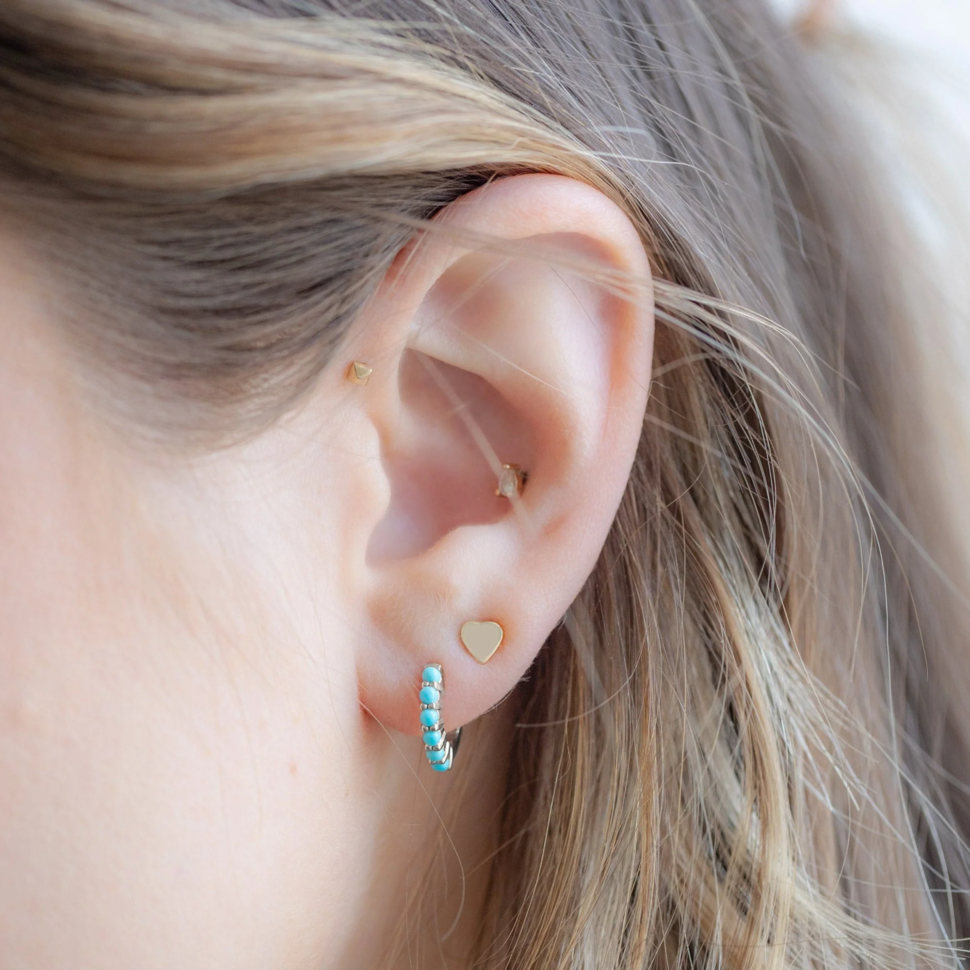 The Turquoise Huggie Hoop Earrings | Yellow, Rose or White Gold - Image 9