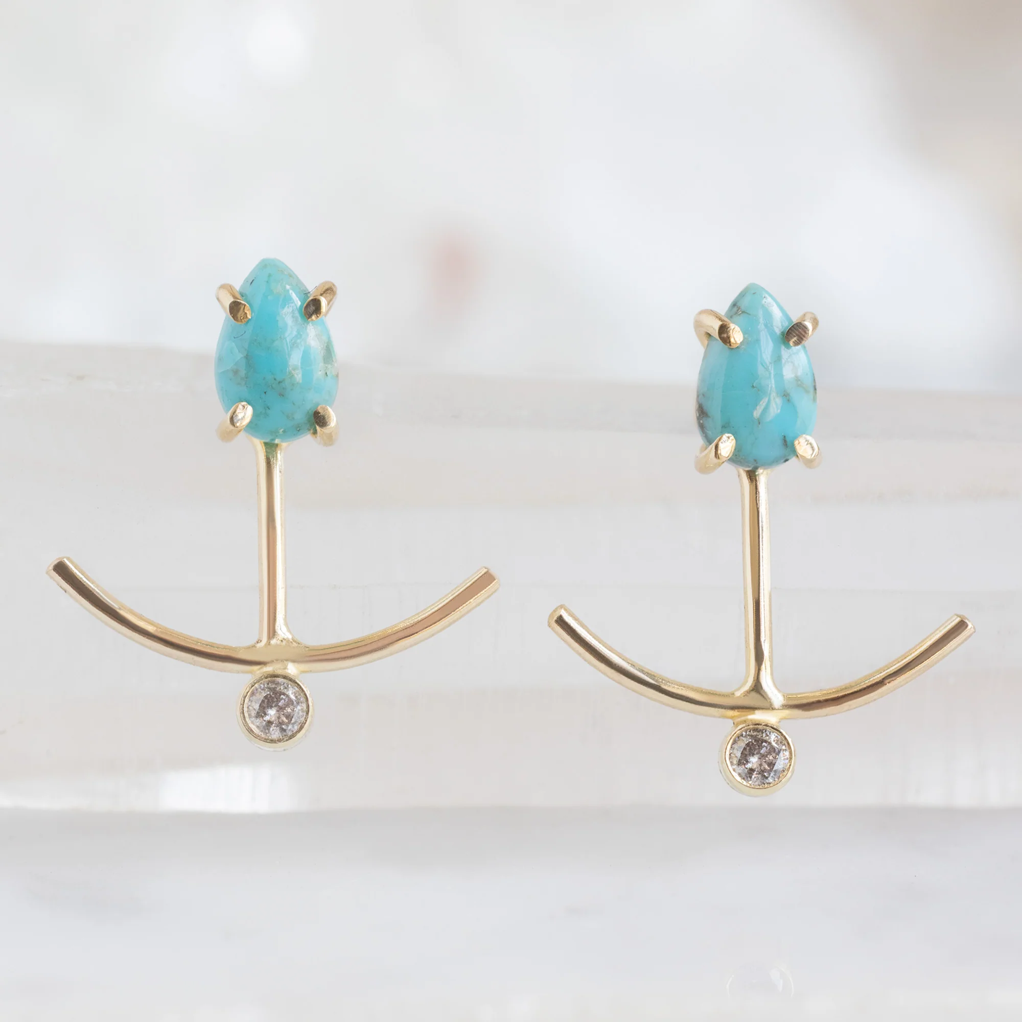 The Turquoise Stud + Diamond Ear Jackets | Yellow, Rose or Sterling Silver