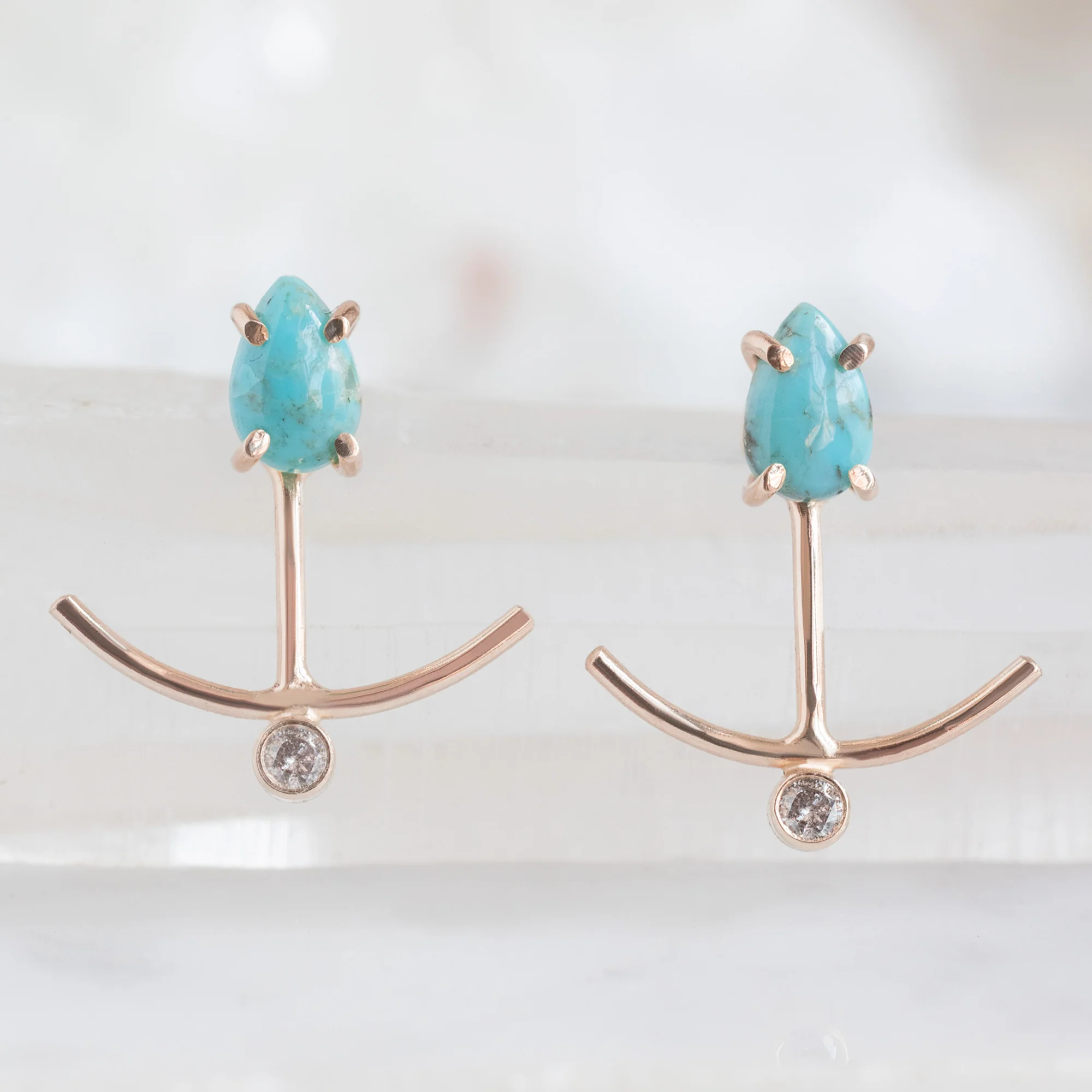 The Turquoise Stud + Diamond Ear Jackets | Yellow, Rose or Sterling Silver - Image 4