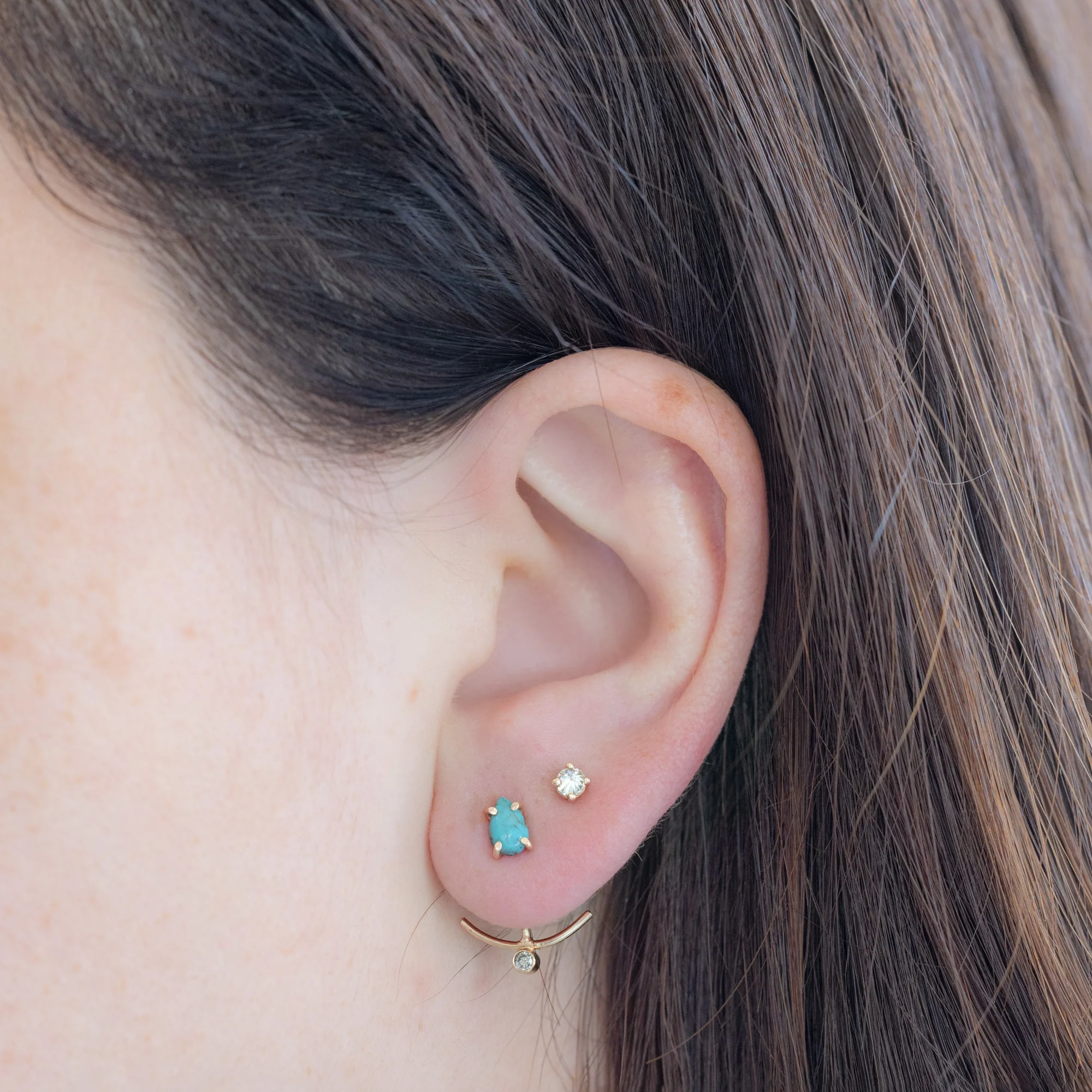 The Turquoise Stud + Diamond Ear Jackets | Yellow, Rose or Sterling Silver - Image 6