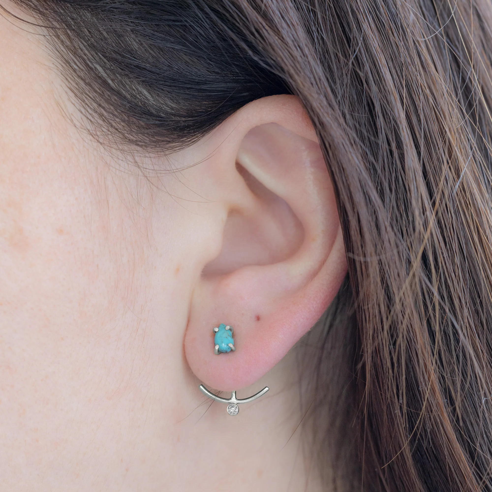 The Turquoise Stud + Diamond Ear Jackets | Yellow, Rose or Sterling Silver - Image 8