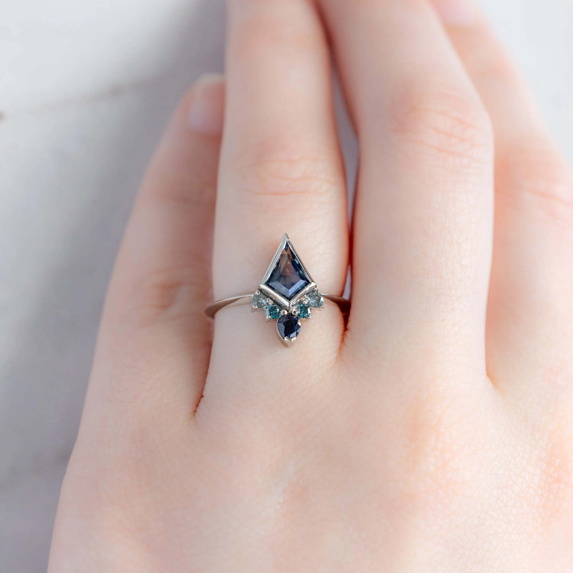 The Watercolor Aster Ring | 1.17ct Kite Shaped Parti Sapphire in 14K White Gold - Image 3