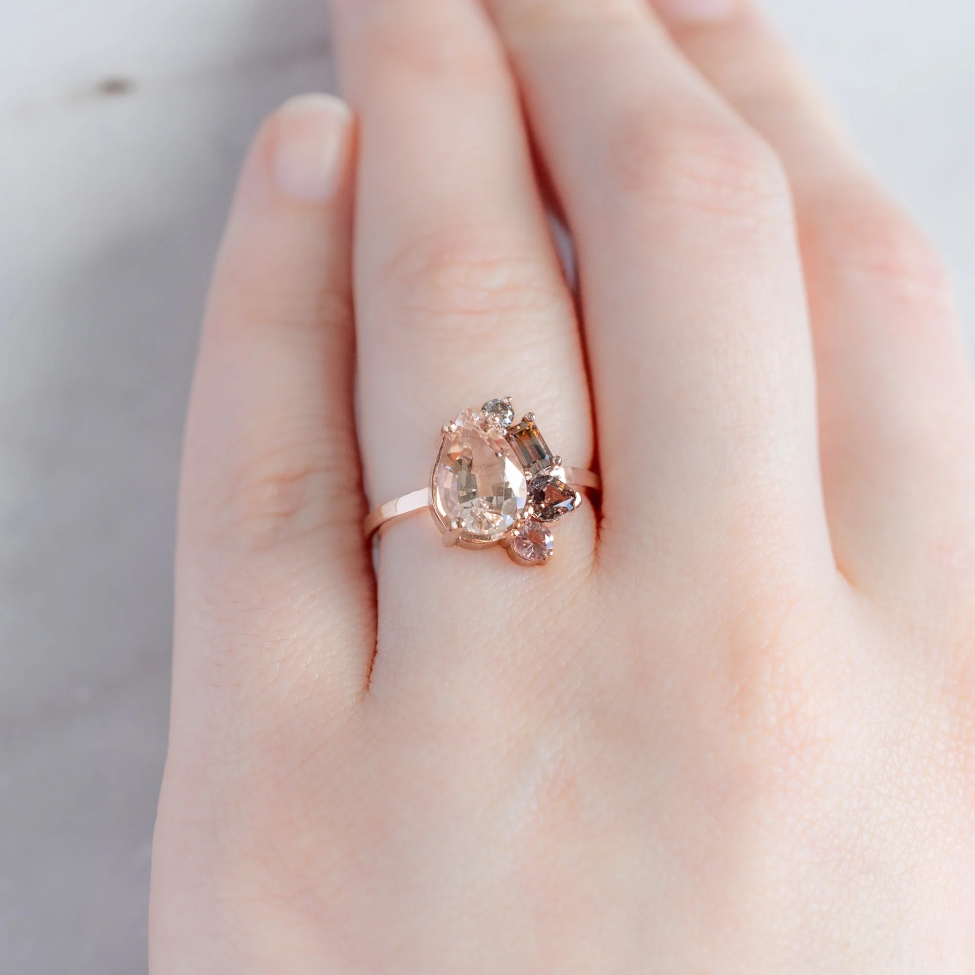 The Watercolor Cluster Ring | 1.86ct Pear Morganite in 14K Rose Gold - Image 2