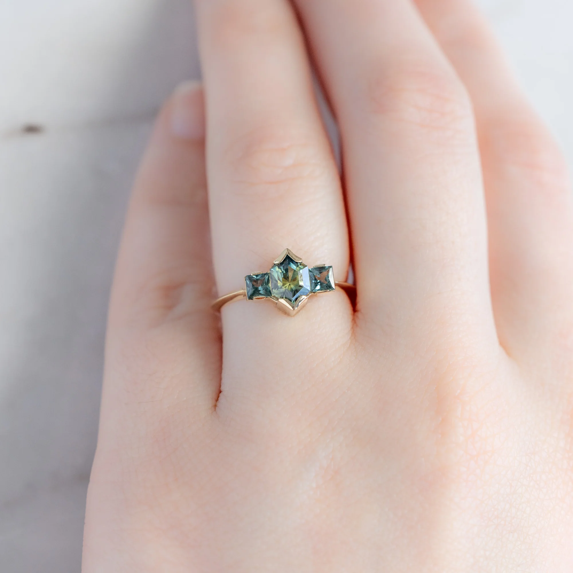 The Watercolor Ring | 1.2ct Hexagonal Parti Sapphire in 14K Yellow Gold - Image 3