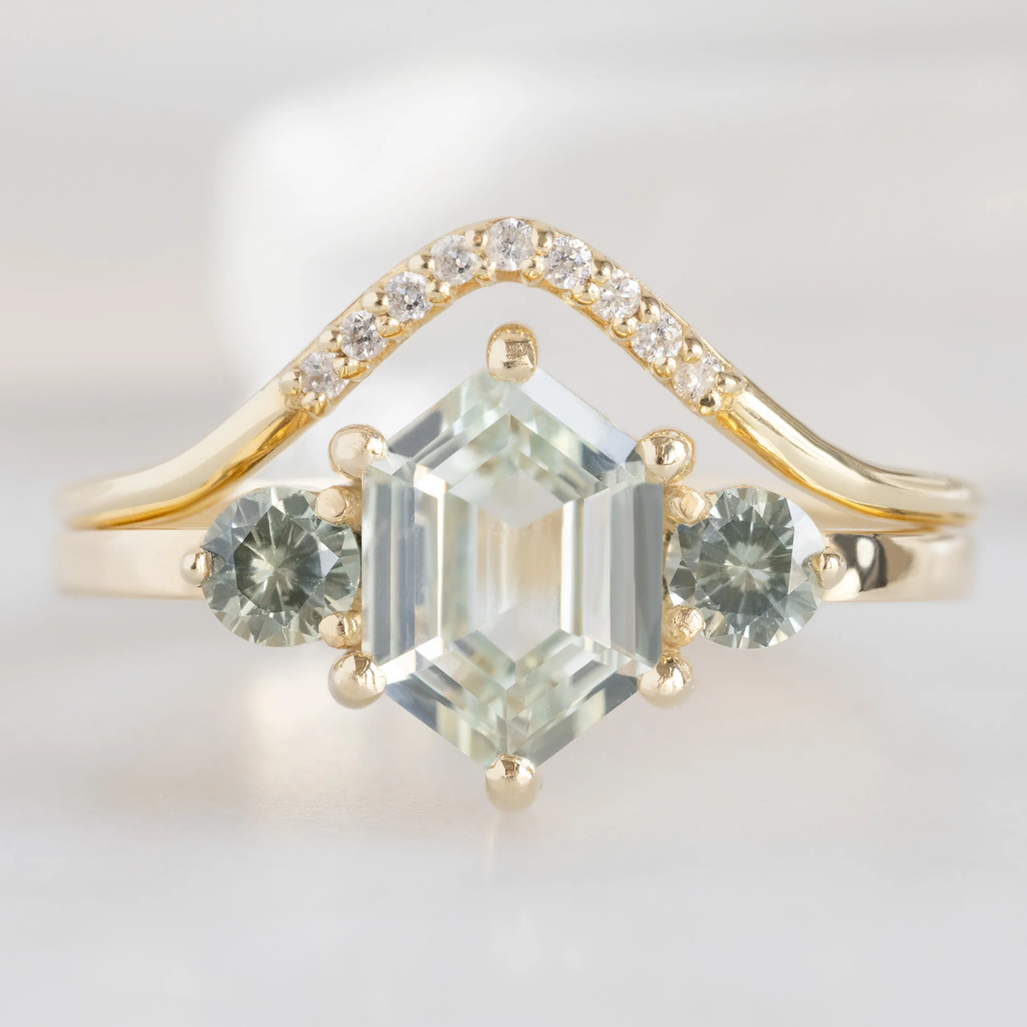 The Watercolor Ring | 1.57ct Hexagonal Green Sapphire in 14K Yellow Gold - Image 3