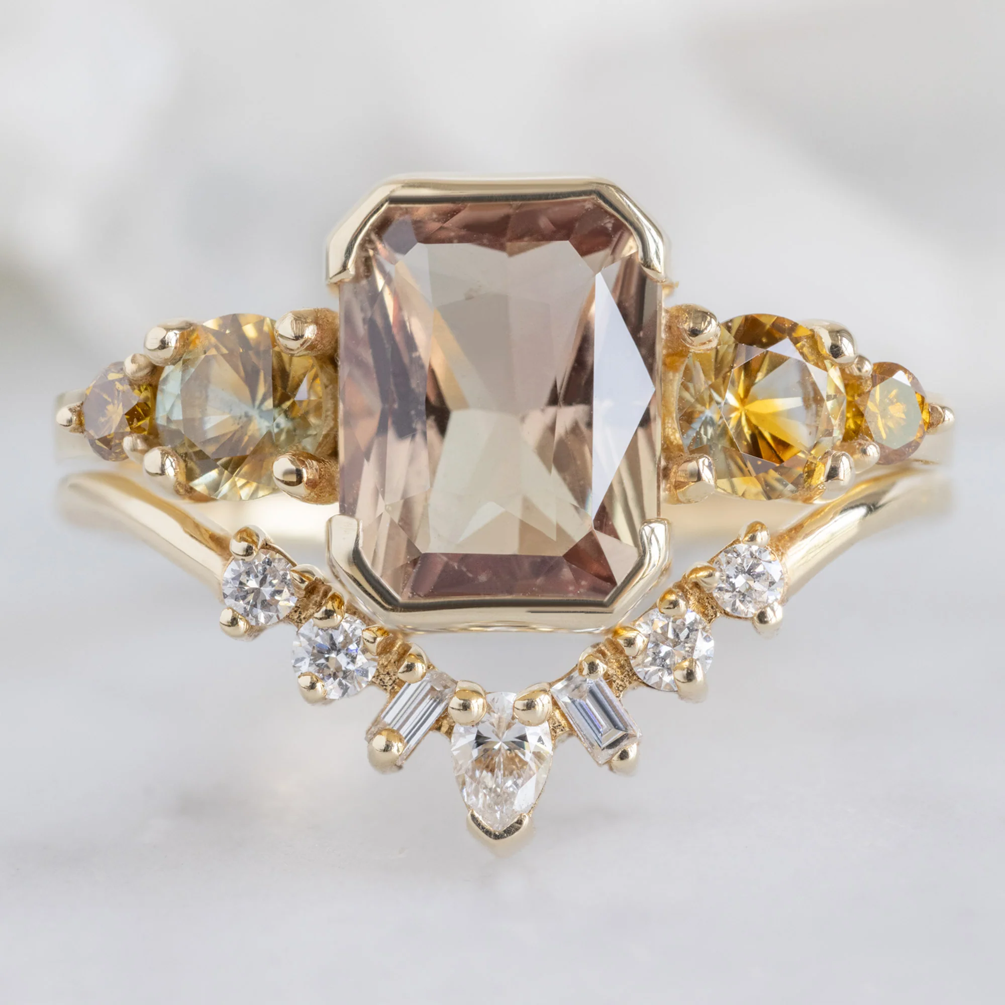 The Watercolor Ring | 2.04ct Emerald Cut Peach Sapphire in 14K Yellow Gold - Image 4