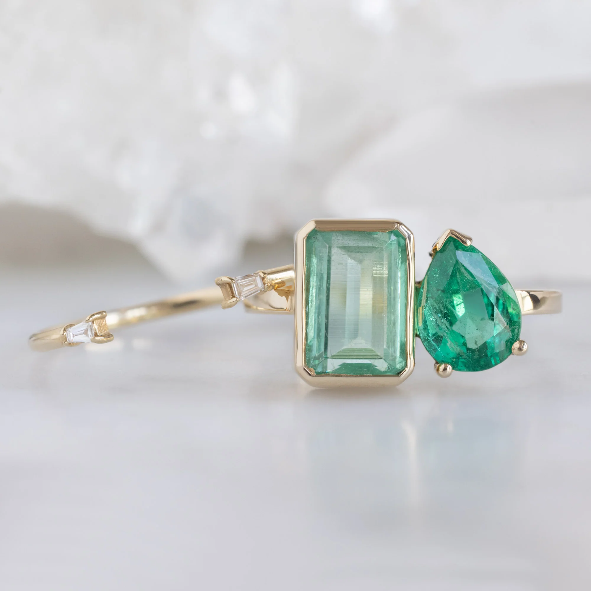 The Watercolor You and Me Ring | 1.93ct Emerald Cut Emerald in 14K Yellow Gold - Image 4