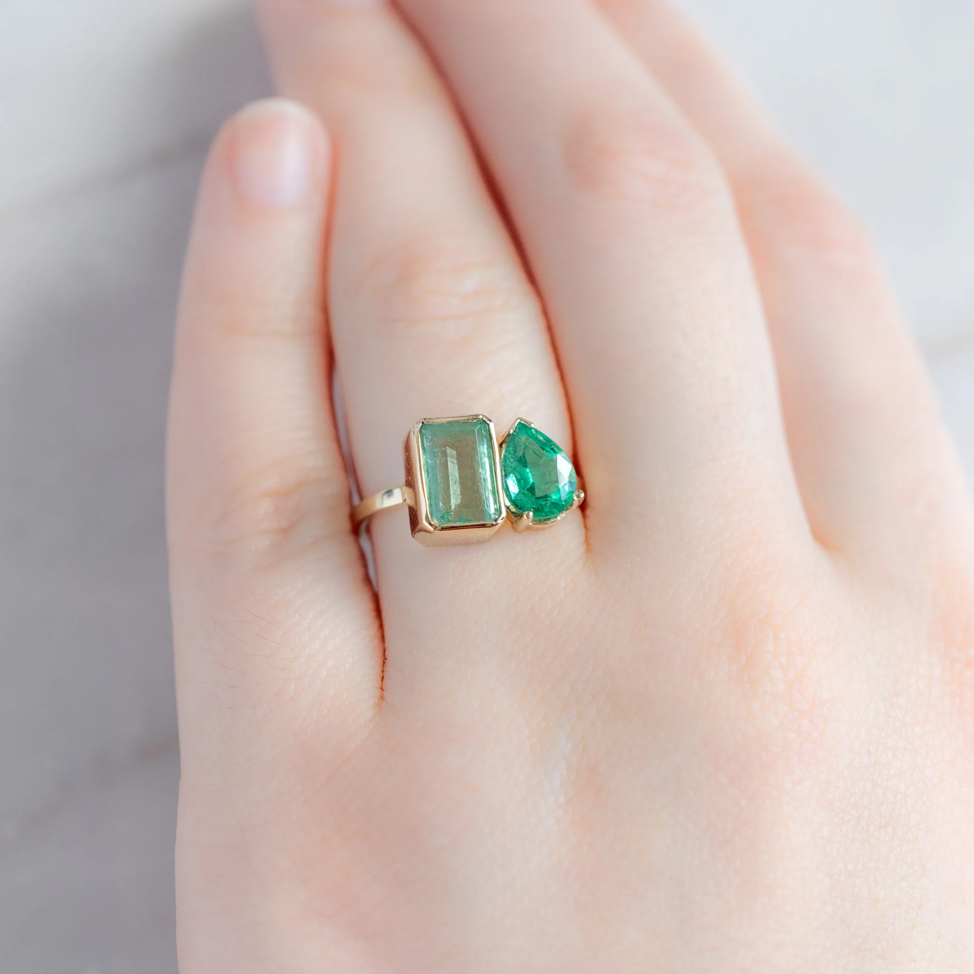 The Watercolor You and Me Ring | 1.93ct Emerald Cut Emerald in 14K Yellow Gold - Image 5